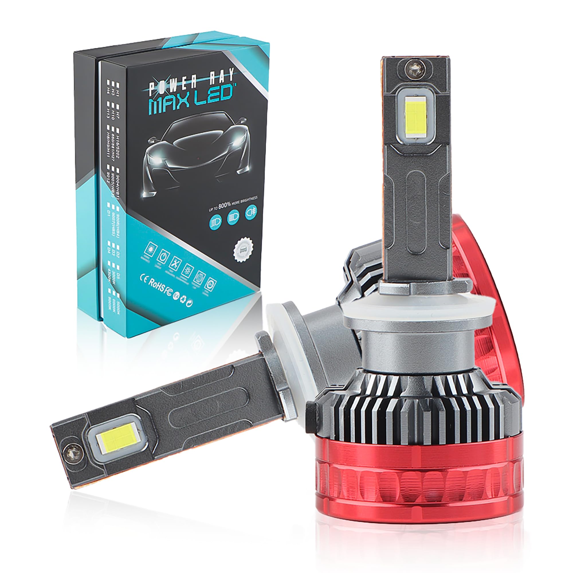 Ultra Bright MAX LED Bulbs - 9007 LED Direct Replacement Bulbs, 800% Brighter, 26000LM, 130 Watt, Cool White 6500K, IP67 Waterproof, Plug-N-Play fog Light Bulbs - 1 Pair