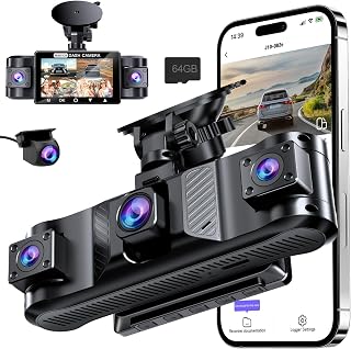4 Channel 360° Dash Cam Front and Rear Inside with 5GHz WiFi 64GB Card | Front 2.5K Left Right Dash Camera for Cars, 24H Parking Mode, G-Sensor, Loop Recording, WDR Night Vision, APP Control