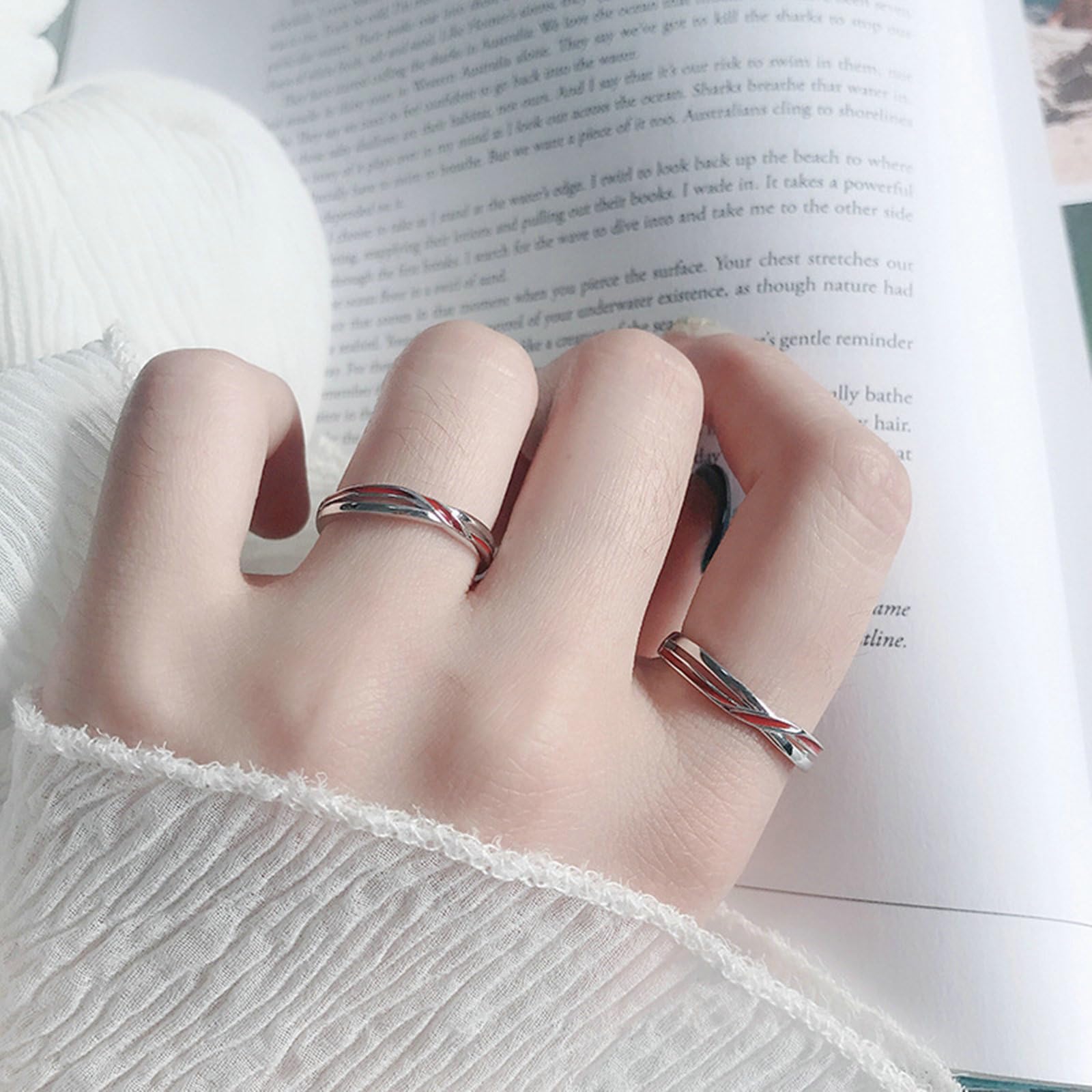 Anello, Anello Uomo Argento con La Linea Rossa Argento Sterling Nozze Anelli Regolabili per Uomo e Donna