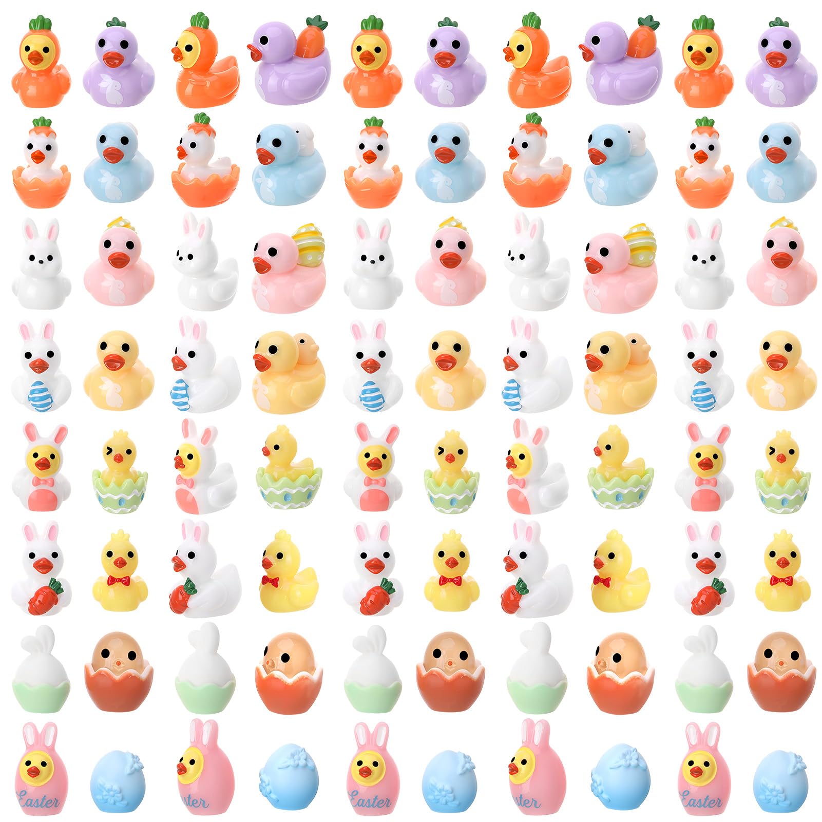 Paquete de 80 figuras de juguete de patos de Pascua, diseño de conejo | Tiny Ducks to Hide, decoración de regalo de fiesta de conejo de Pascua (16 estilos)