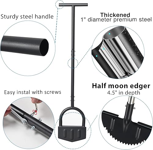 Miniatura 4 de Herramienta de cortacésped, herramienta manual de bordeadora de césped con base ancha, mango largo de 39 pulgadas, borde de mano de acero, pala de