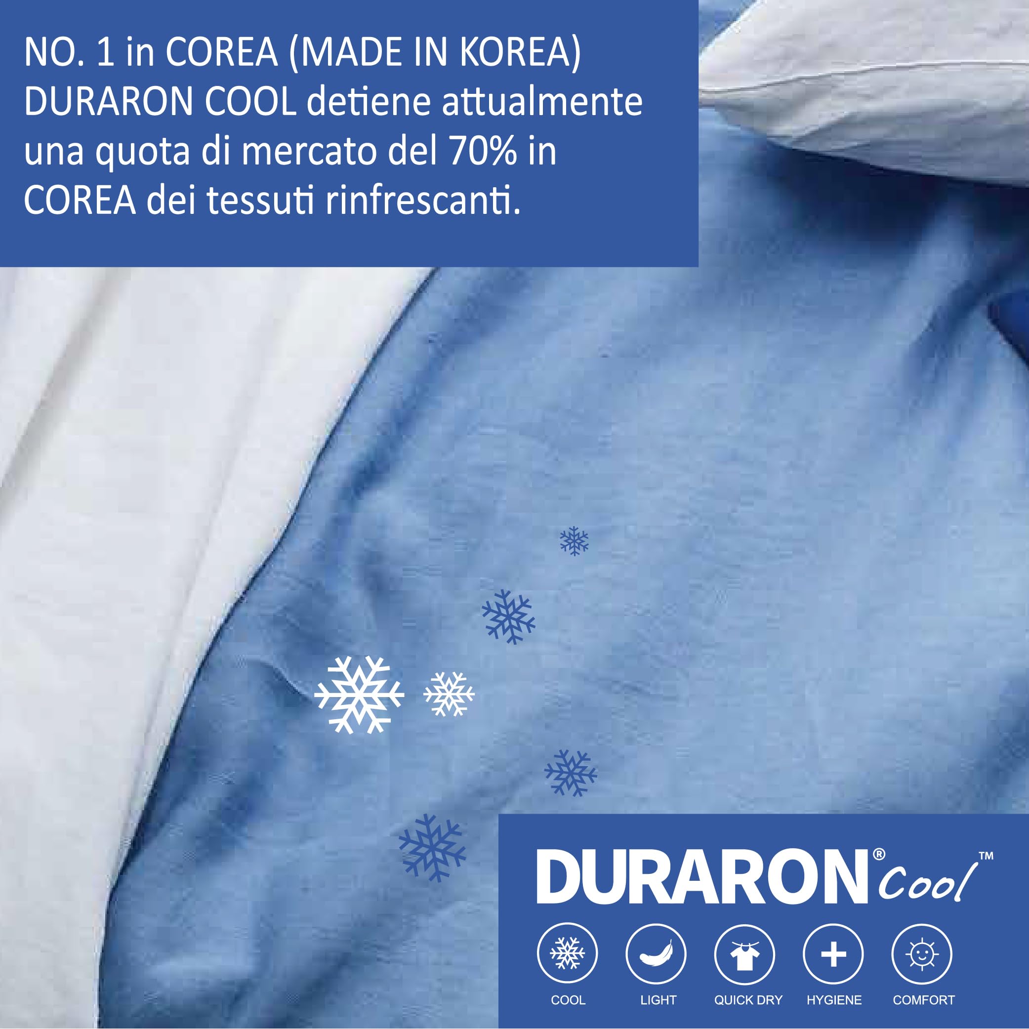 Lenzuolo sopra SUPER Rinfrescante, MADE IN KOREA nuova tecnologia del tessuto Rinfrescante DURARON COOL di Qmax < 0.4 EFFETTO RINFRESCANTE IMMEDIATO bianco (240x290cm)