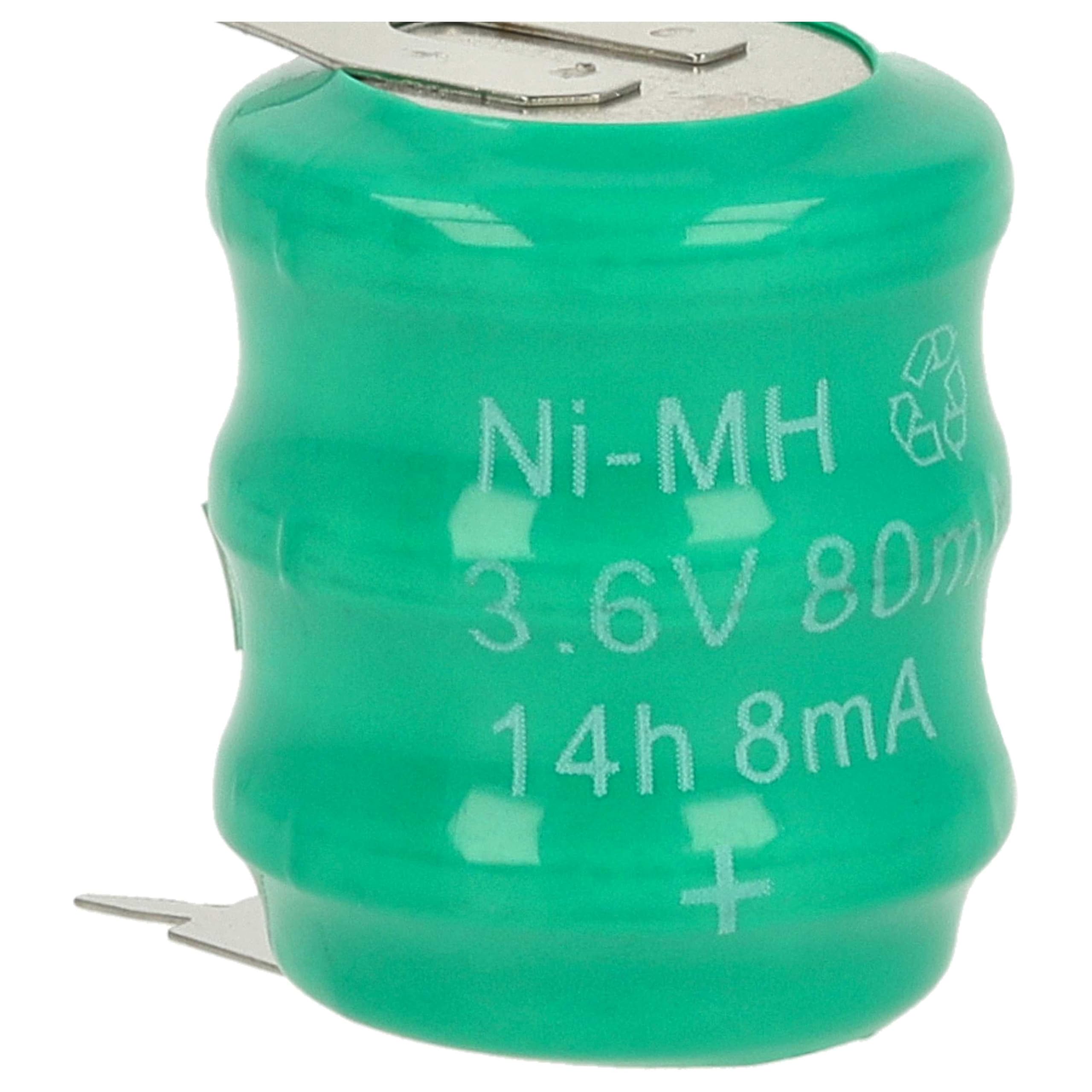 vhbw 5x NiMH Batteria a bottone di ricambio 2 pin tipo 3/V80H 80mAh 3,6V compatibile con batterie compatibile con modellismo, luci solari ecc.