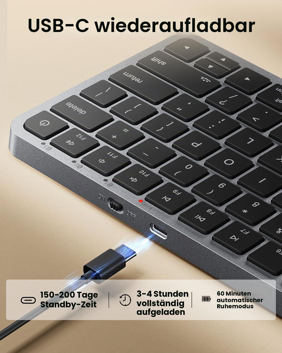 ProtoArc Kompakte kabellose Tastatur mit Hintergrundbeleuchtung für Mac, K90-A Bluetooth-Tastatur, Multigerät, Low Profil, leises Schreiben, wiederaufladbar über USB C, kompatibel mit MacBook Pro/Air