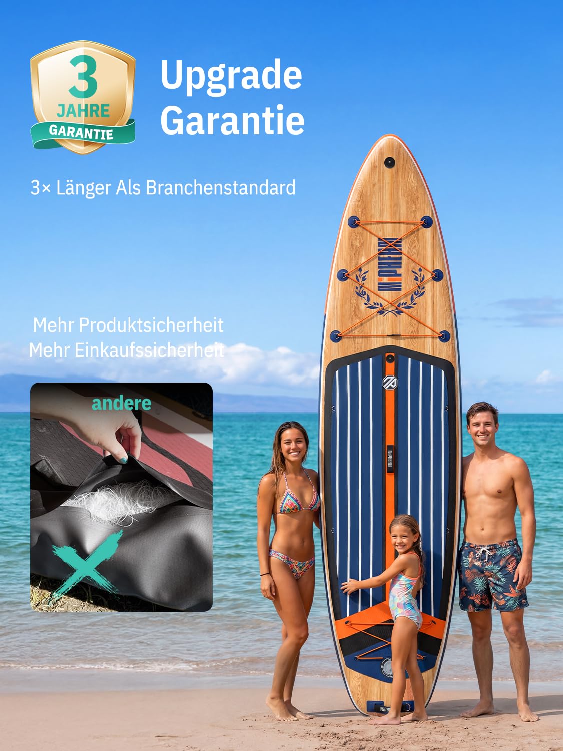 Niphean (Extra Groß) Stand Up Paddling Board, SUP für 2+1 Personen/Familien, SUP Board mit (Anfängergeeignet) Balancierflügel, wasserdichte Handyhülle, Stand Up Paddle Board for Adults, Geschenkideen