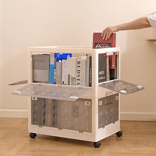 Miniatura 4 de Citylife 47.6 cuartos de galón, 4 paquetes de contenedores de almacenamiento de plástico con tapas, organizador plegable plegable para armario,