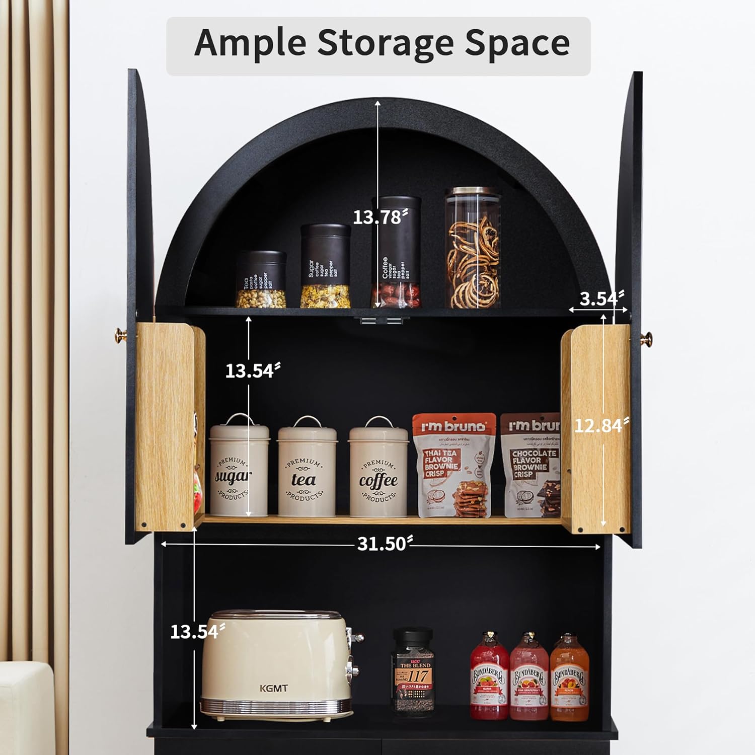 Bifins 71" Tall Arched Kitchen Pantry,Freestanding Tall Pantry with Countertop and Doors,Modern Storage Cabinets for Kitchen, Living Room, Dining Room