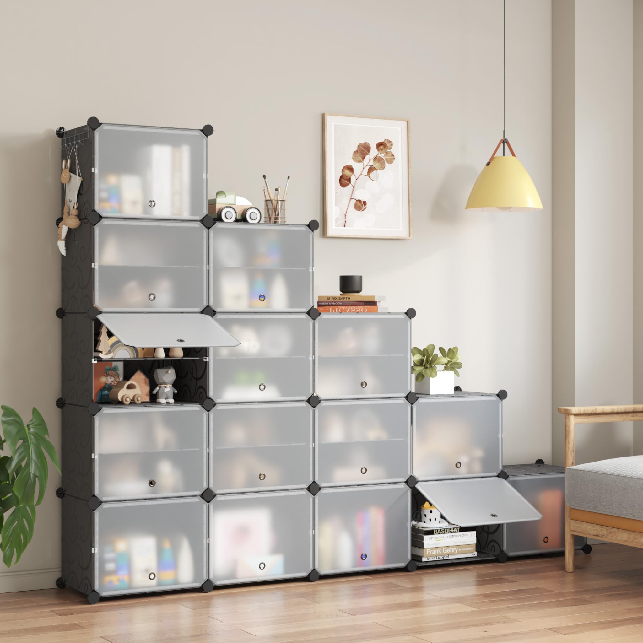 Mondeer Schuhregal,3x10 Stufiger Kunststoff Schuhschrank, 60 Paar Schuhe | Modulares Schuhaufbewahrung mit Tür,Anpassbar,Freie Kombination,Staub und Wasserabweisend,Flur Schlafzimmer Eingang,Schwarz