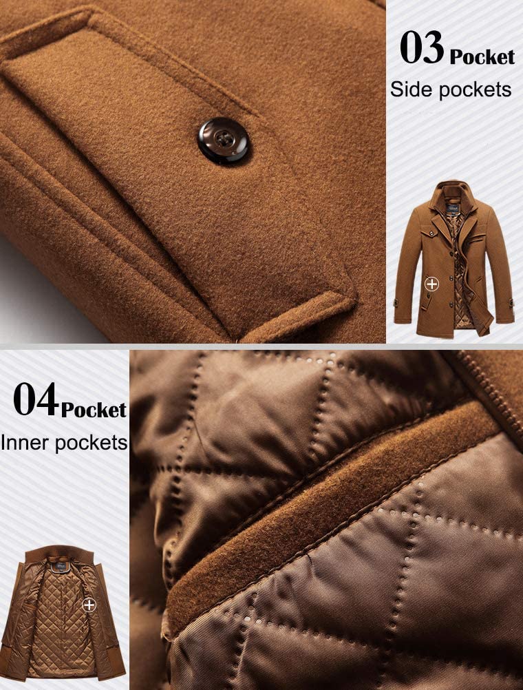 FTCayanz Cappotto di lana da uomo invernale slim fit cappotti monopetto trapuntato foderato trench giacca