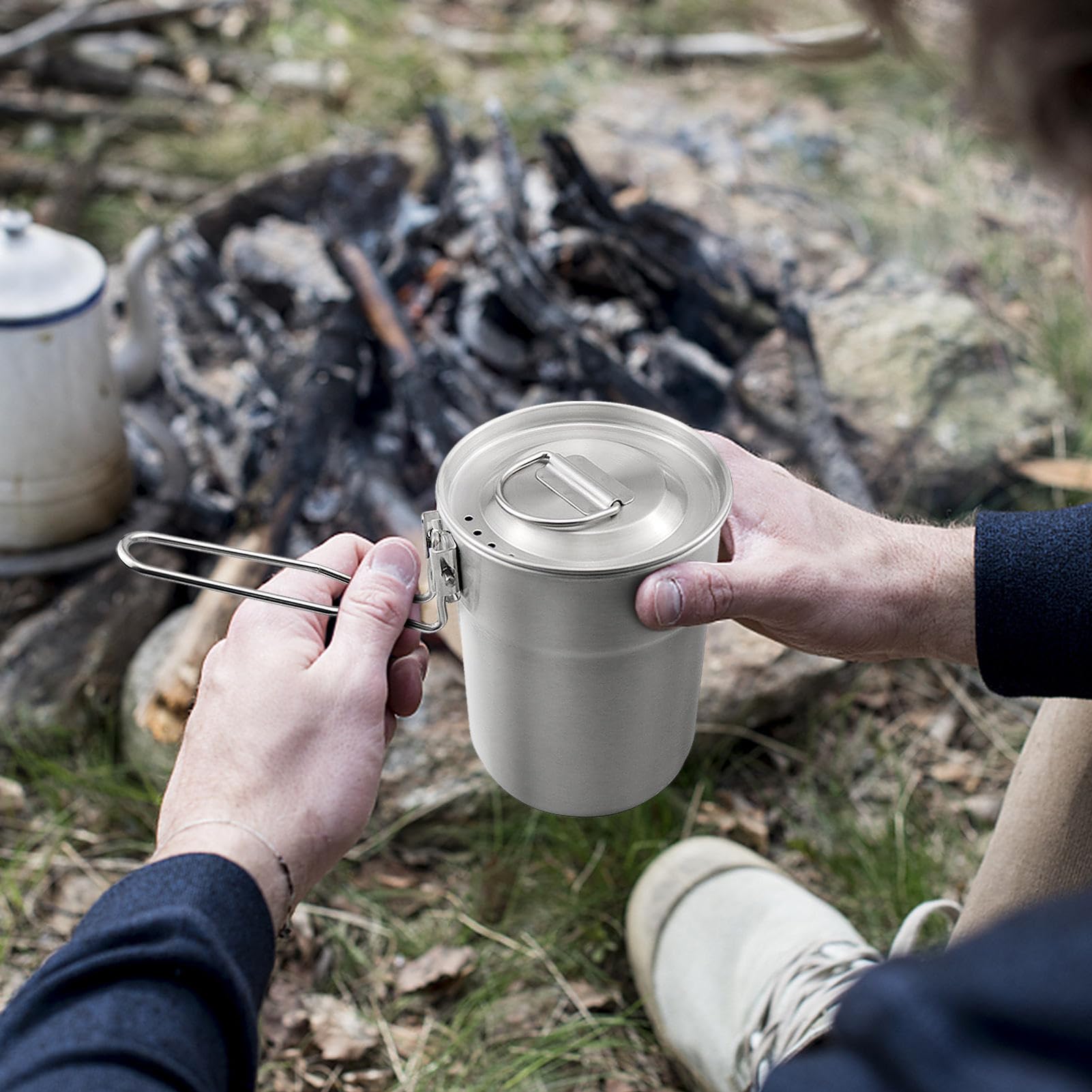 Camping Topf Deckel und Faltbarem Griff 1L Tragbarer Picknickherd | Kochtopf für Gaskocher Edelstahl Kochgeschirr Faltbar Tasse Mit Klappgriffen Picknick Wandern Rucksack Tragbarer Picknickherd