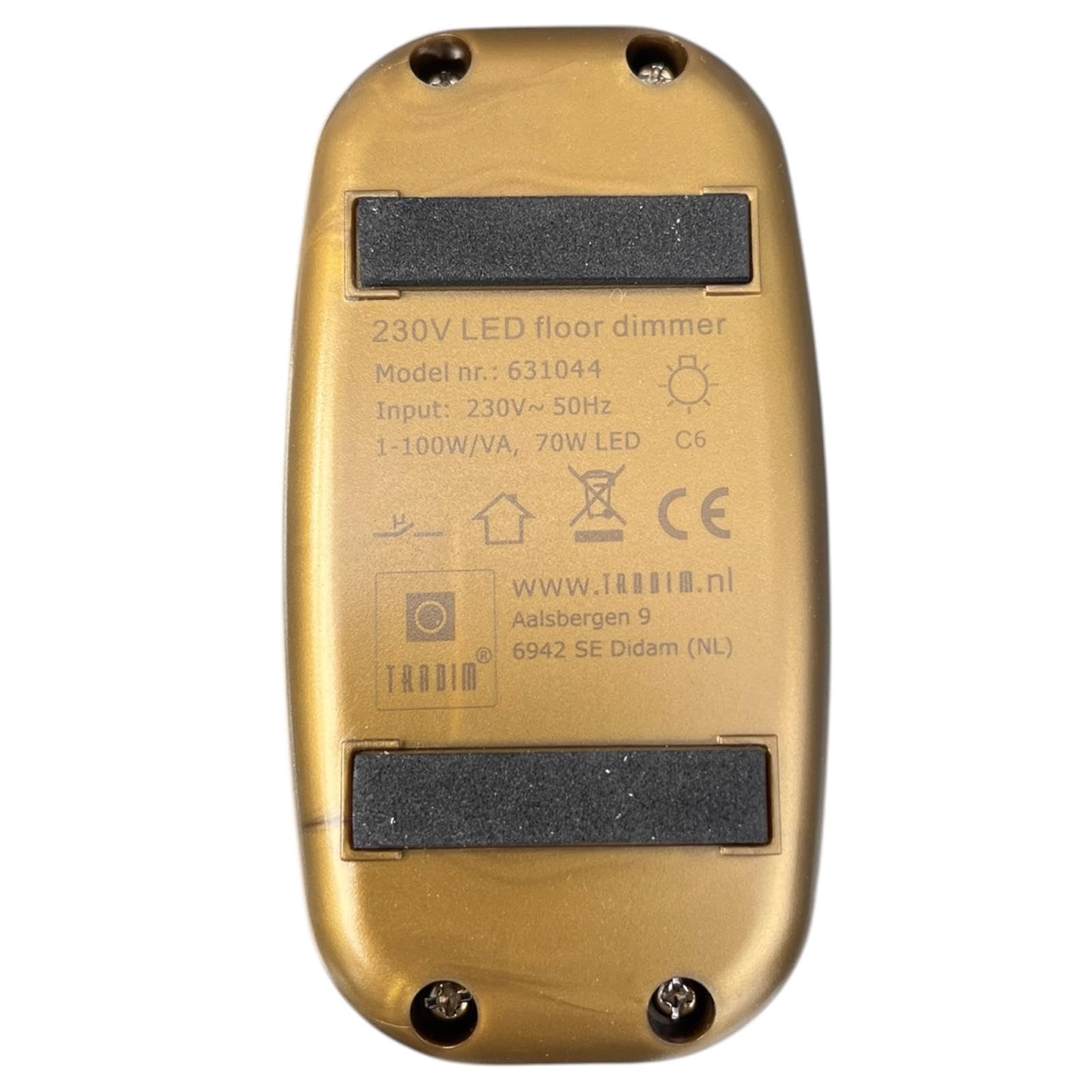 LED Dimmer 1–100W 230V Gold Fußdimmer TRADIM 631044 Phasenabschnitt Schnurzwischendimmer