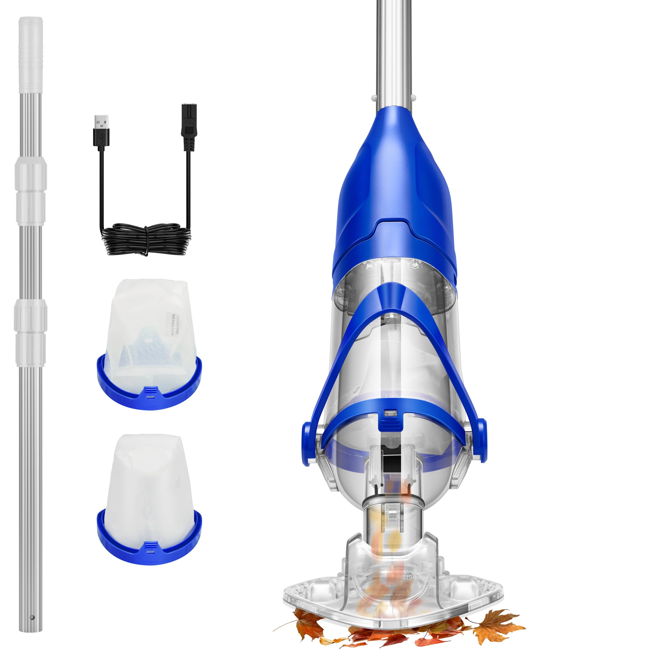 Photo 1 of NON-FUNCTIONAL, PARTS ONLY -------------------------VIVOHOME Handheld Pool Vacuum 13.2 GPM Suction Cordless Pool Cleaner 20W Powerful Motor Long-Run 60min Battery, Adjustable Pole for Above Ground & In-Ground Pools, Spas - Blue