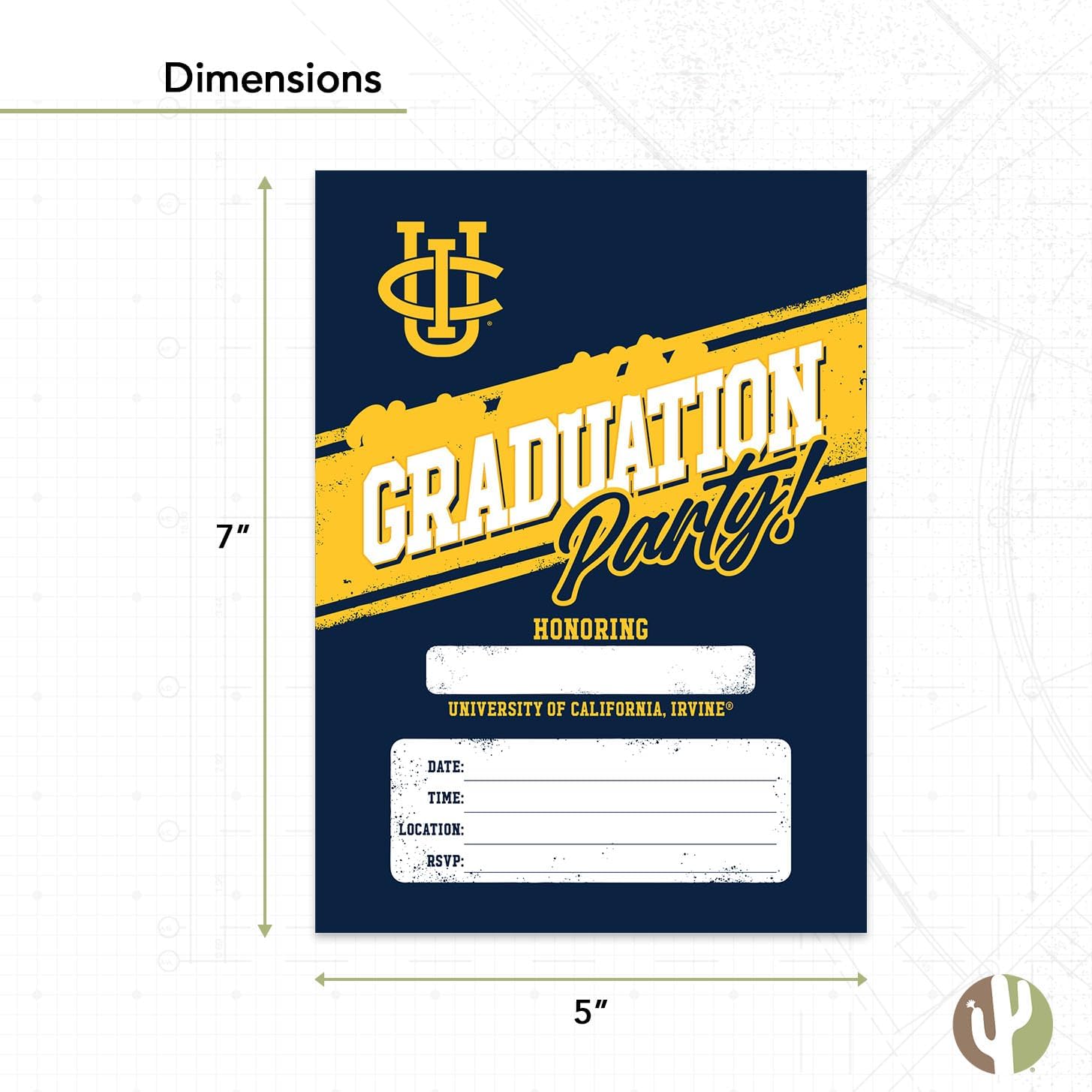 Desert Cactus University of California Irvine Graduation Party Invitations Anteaters UCI Eaters 5x7 Grad Invites Cards Celebration 10 Count With Envelopes