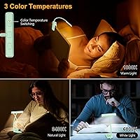 Vista 3 de Gritin Luz de libro recargable de 19 LED para leer en la cama con función de memoria, cuidado de los ojos, 3 temperaturas de color, brillo