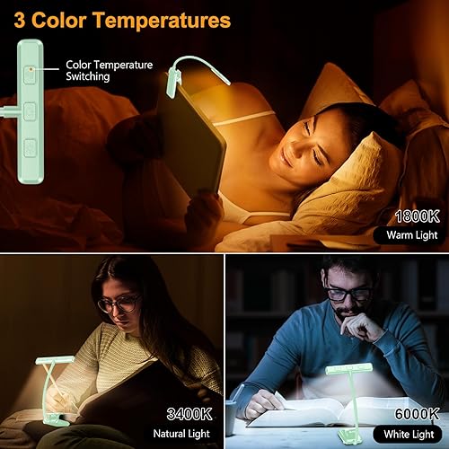 Miniatura 3 de Gritin Luz de libro recargable de 19 LED para leer en la cama con función de memoria, cuidado de los ojos, 3 temperaturas de color, brillo de
