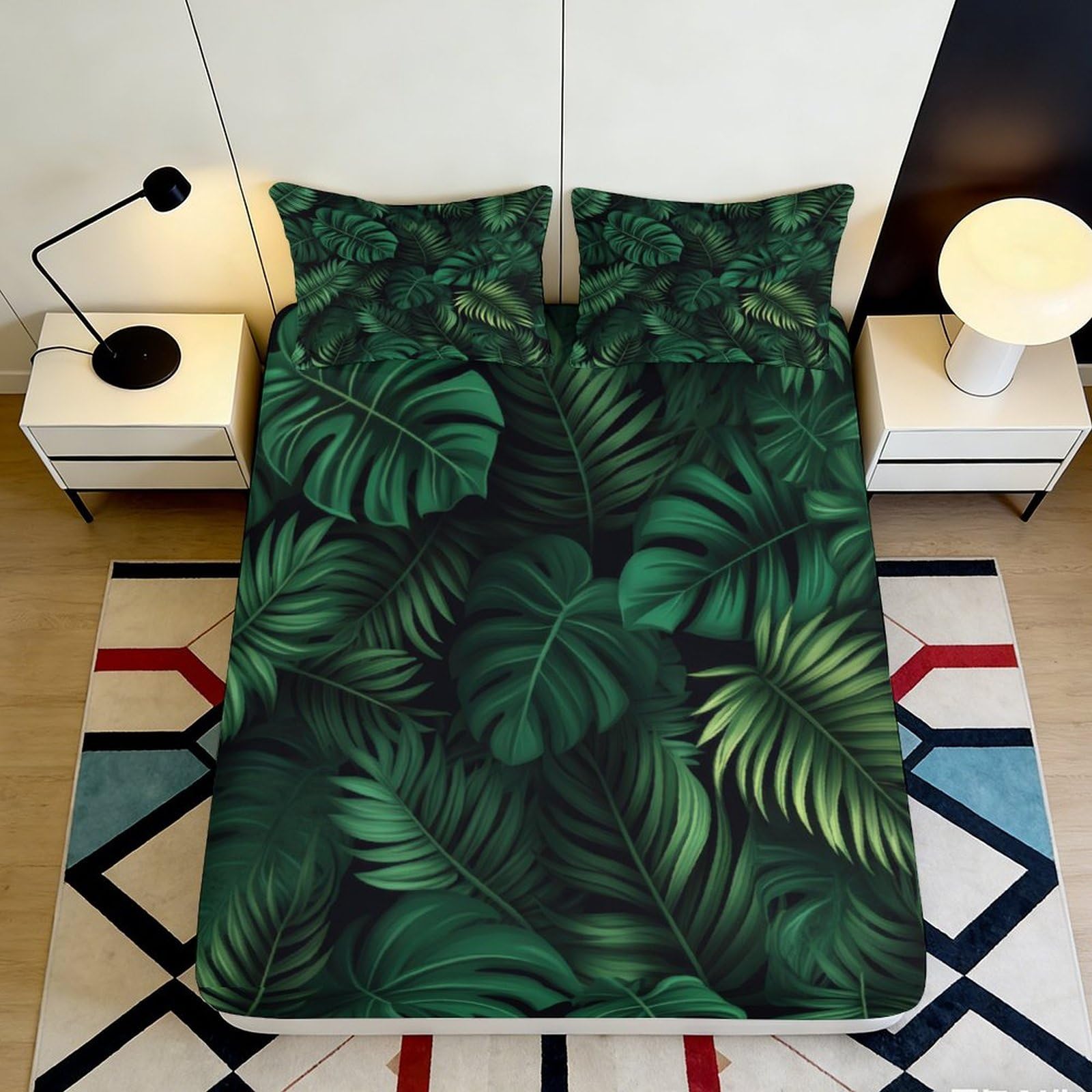 Jqzkxnhpbr Style-2 3D Printed Tropical Monstera Fitted Sheet Microfiber Soft Breathable Palm Leaves Mattress Cover For Bedroom Dorm Mattress Protection Decor 90X200x25cm