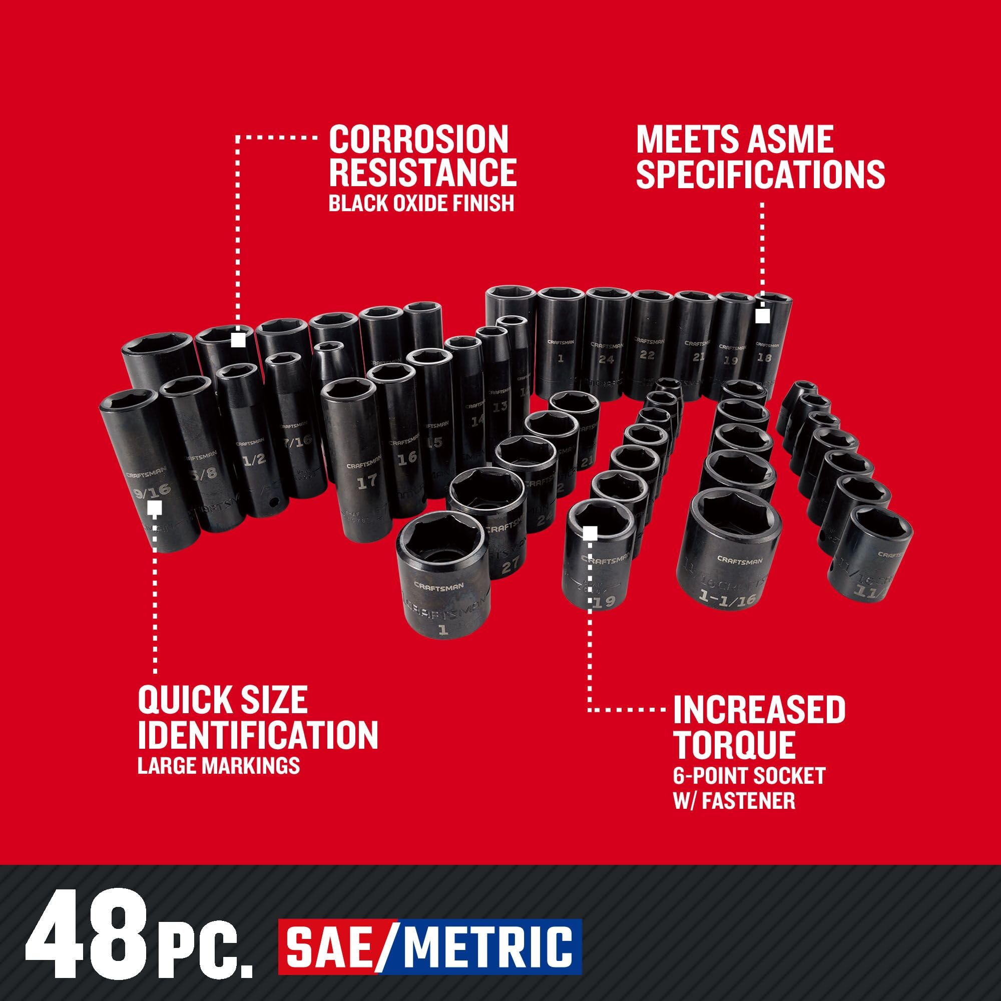CRAFTSMAN Deep Impact Socket Set, SAE, 1/2-Inch, 48-Piece
