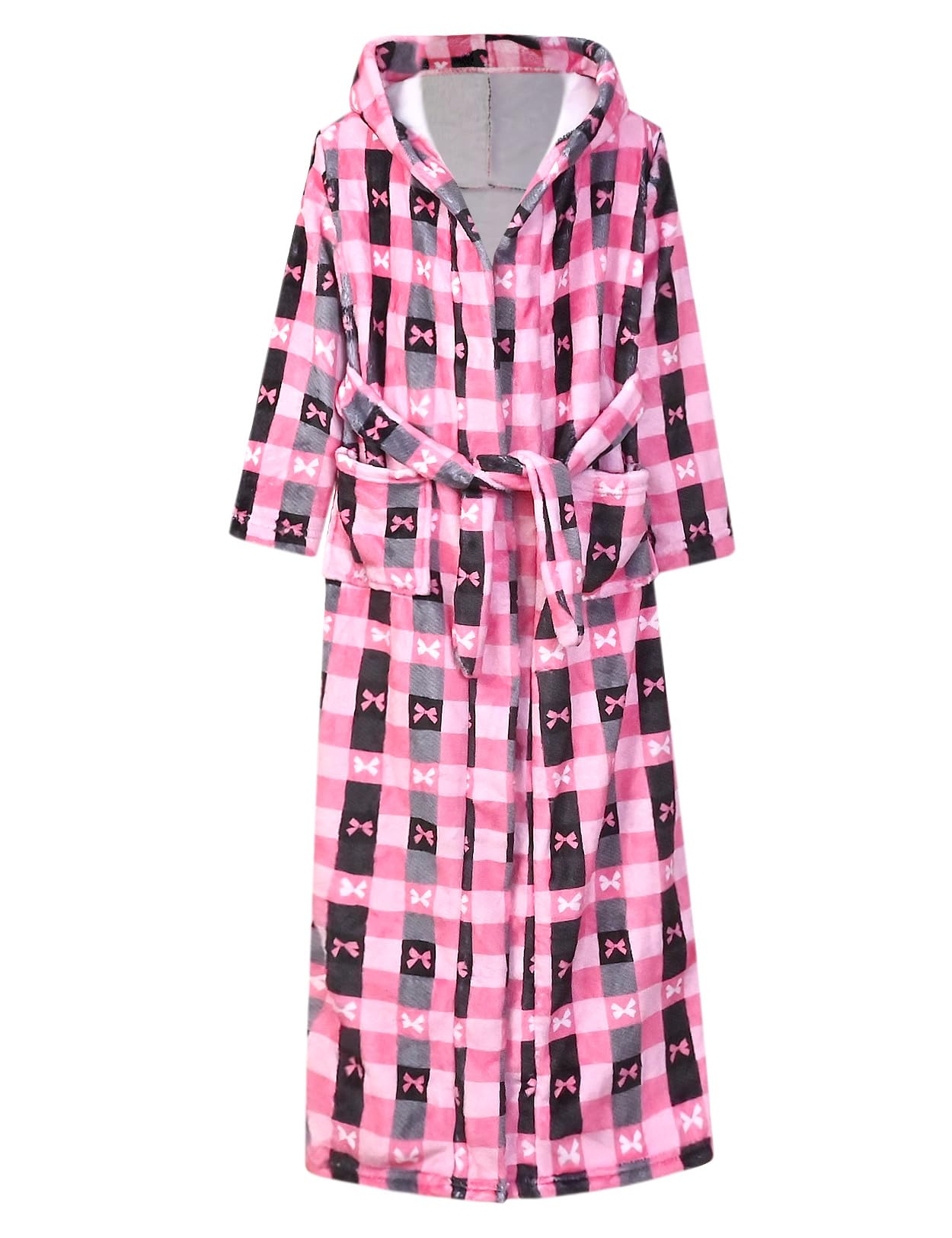 Jxstar Girls Bathrobes Kids Long Hooded Robes Plush Full Length Coral Fleece Pajamas Sleepwear