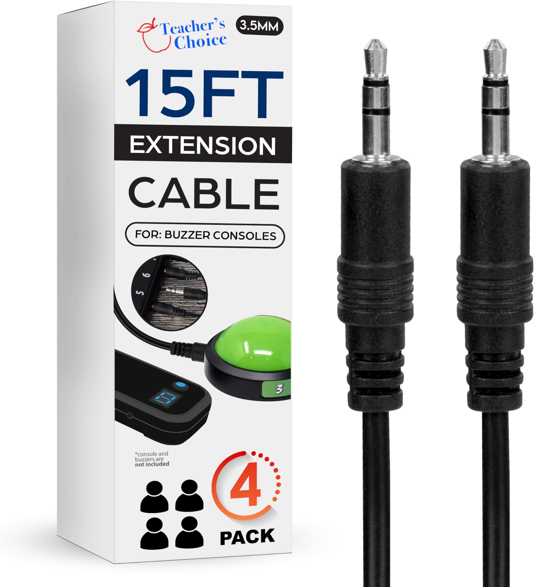 Teacher's Choice 15 Ft Cables for Game Buzzer System 4-Pack
