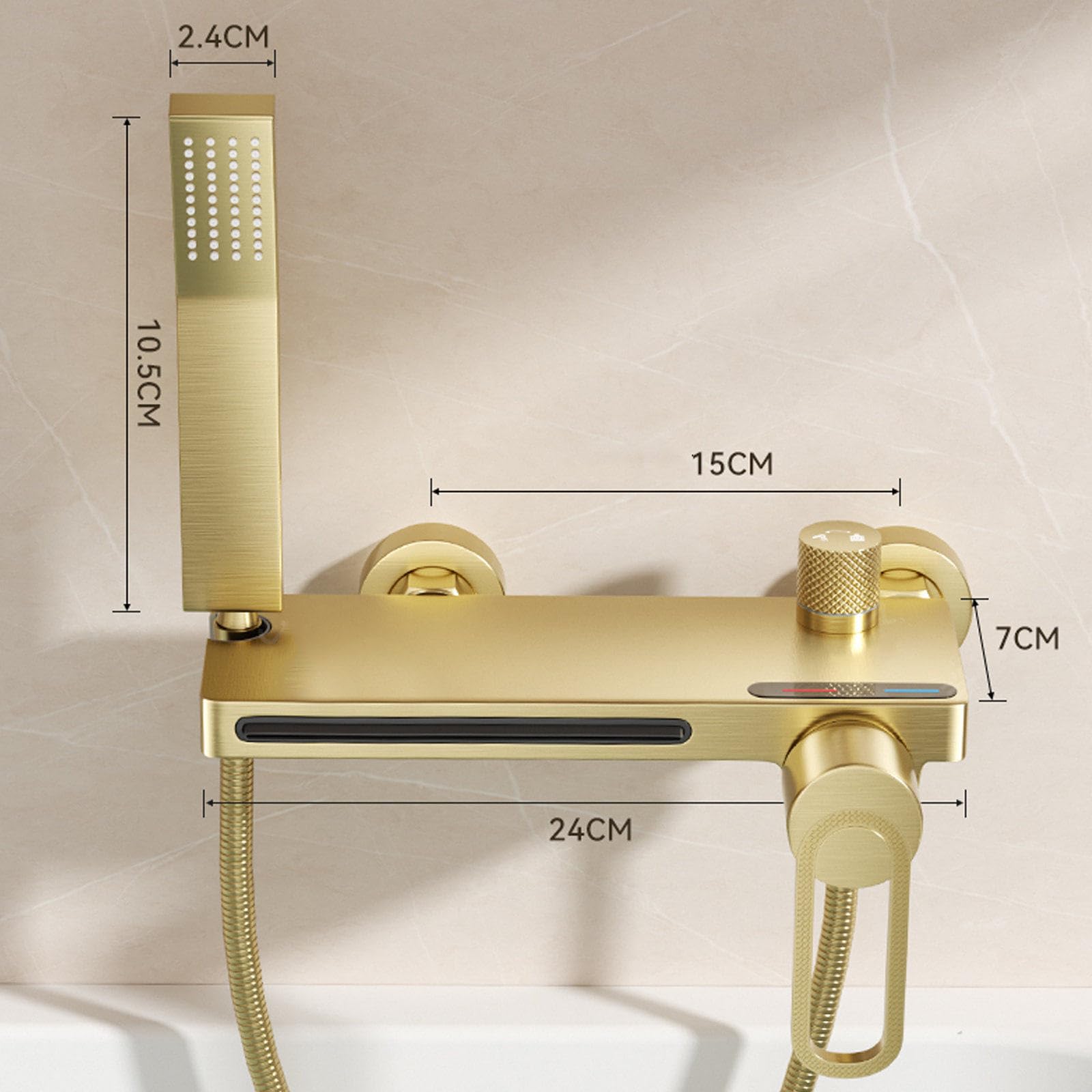 Rubinetto Vasca da Bagno con Doccetta, Miscelatore Doccia Cascata Miscelatore Vasca da Bagno Caldo o Freddo Rubinetto Doccia Ottone Oro Spazzolato