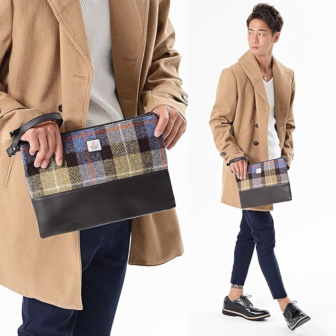 Amazon Co Jp ハリスツイード Harris Tweed メンズ 切替 クラッチバッグ バック 鞄 かばん ロゴ プリント 雑貨 Free フリーサイズ D Brn ダークブラウン シューズ バッグ
