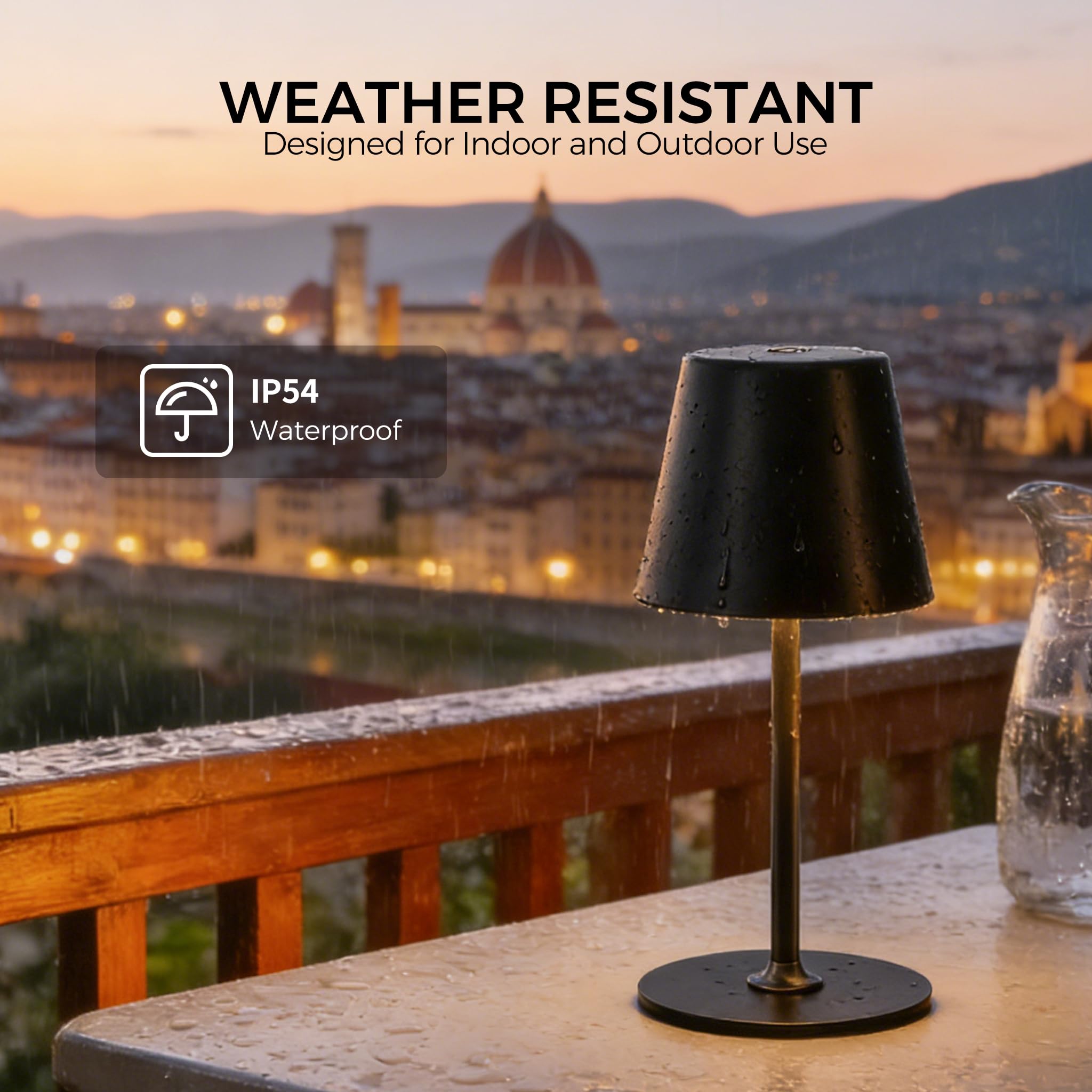LED Tischlampe Kabellos 2 Stück, Dimmbare Nachttischlampe Touch, Akku Tischleuchte Kabellos, Indoor Outdoor Tischlampe Akku, 3-stufig Warmlicht, IP54 Wasserdicht, Vollmetallgehäuse, Schwarz