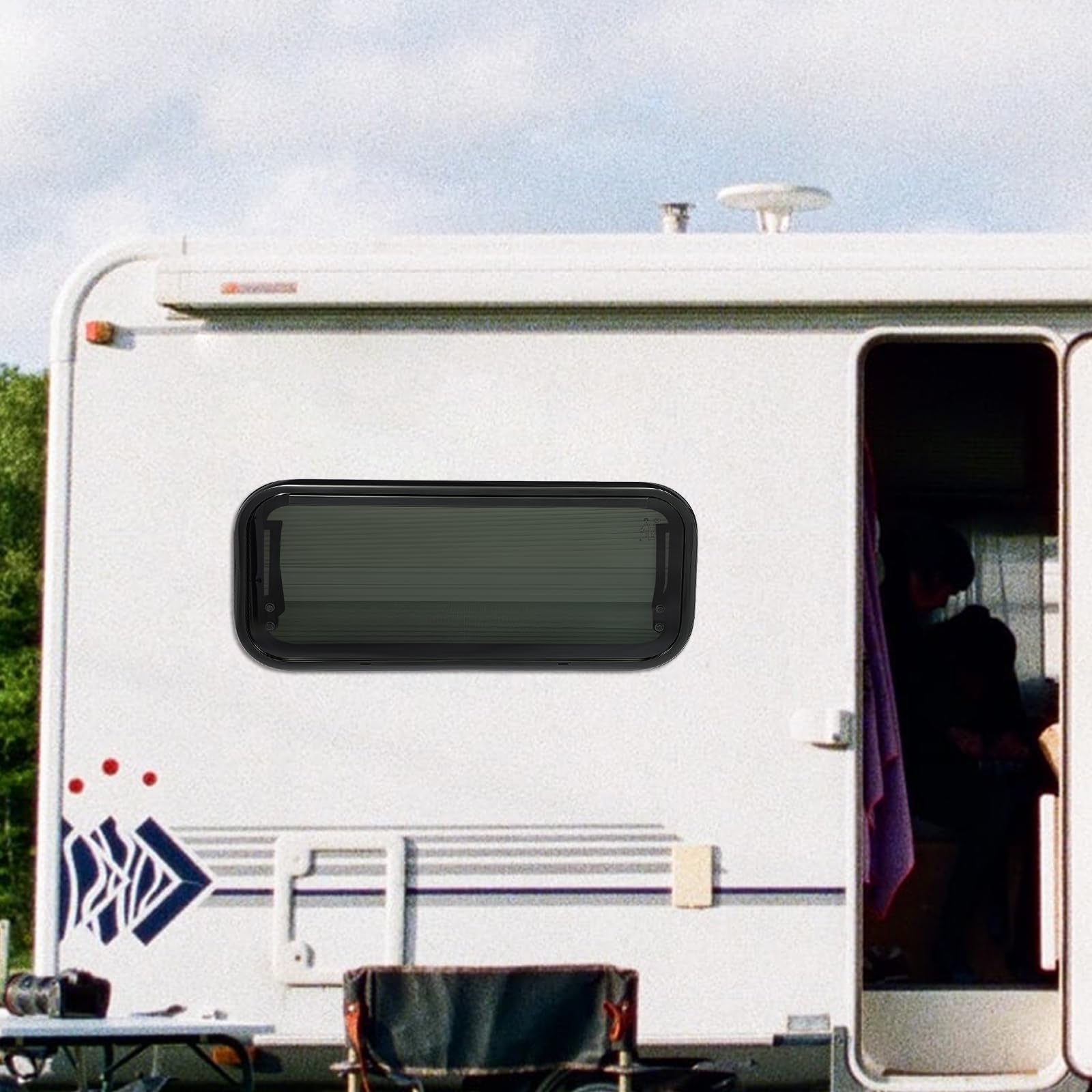 DIFU Wohnwagen Fenster E4 Camper Fenster 700x300 mm Gehärtetes Glas Wohnmobilfenster 85° Ausstellfenster mit Fliegengitter und Rollo | Insekten-, Sonnen- & Sichtschutz | für Kastenwagen Caravan