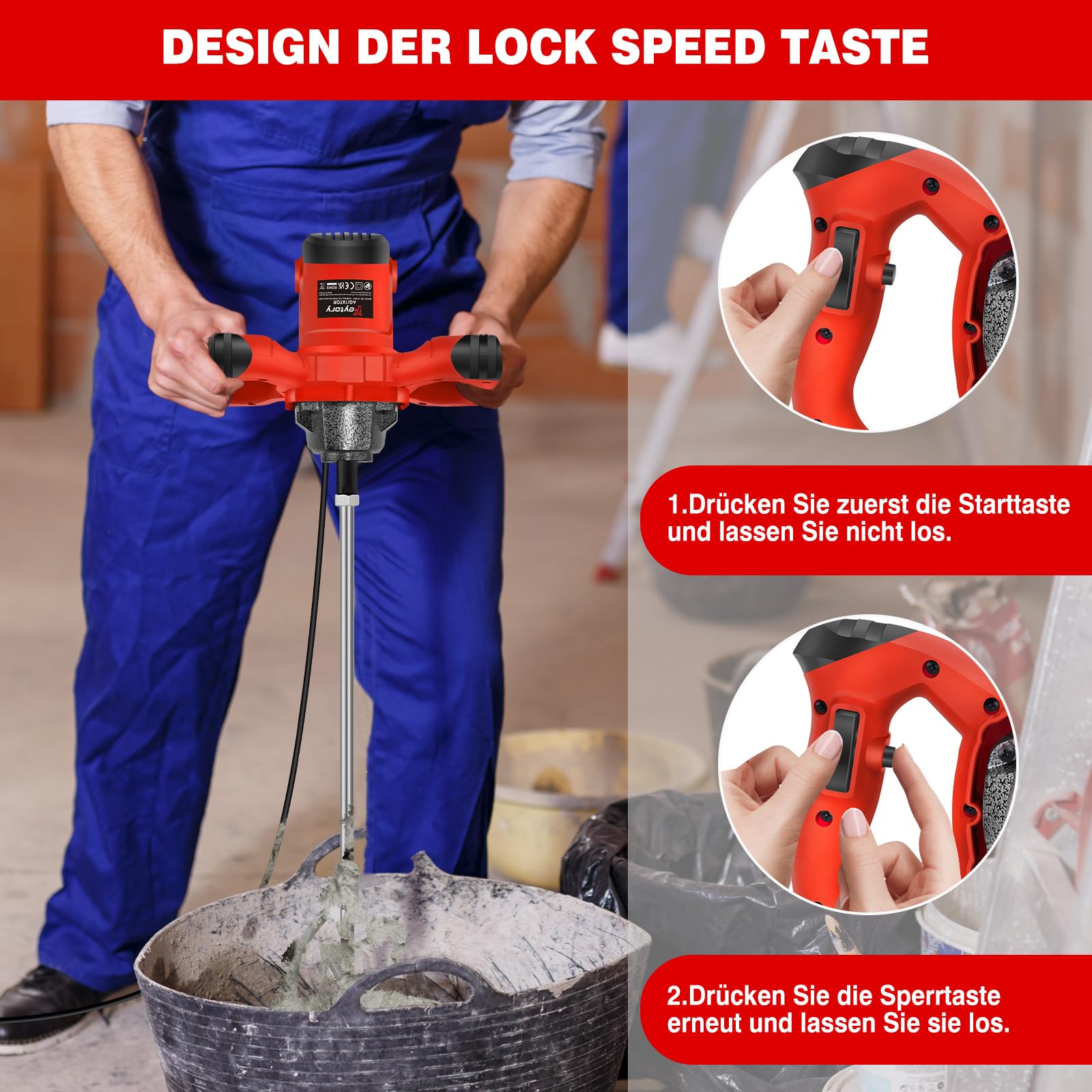 Agitatore Per Pittura E Malta 2600W – 6 Velocità, M14, 0-1700 Giri/min, Con Frusta Da 120 Mm, Professionale E Potente