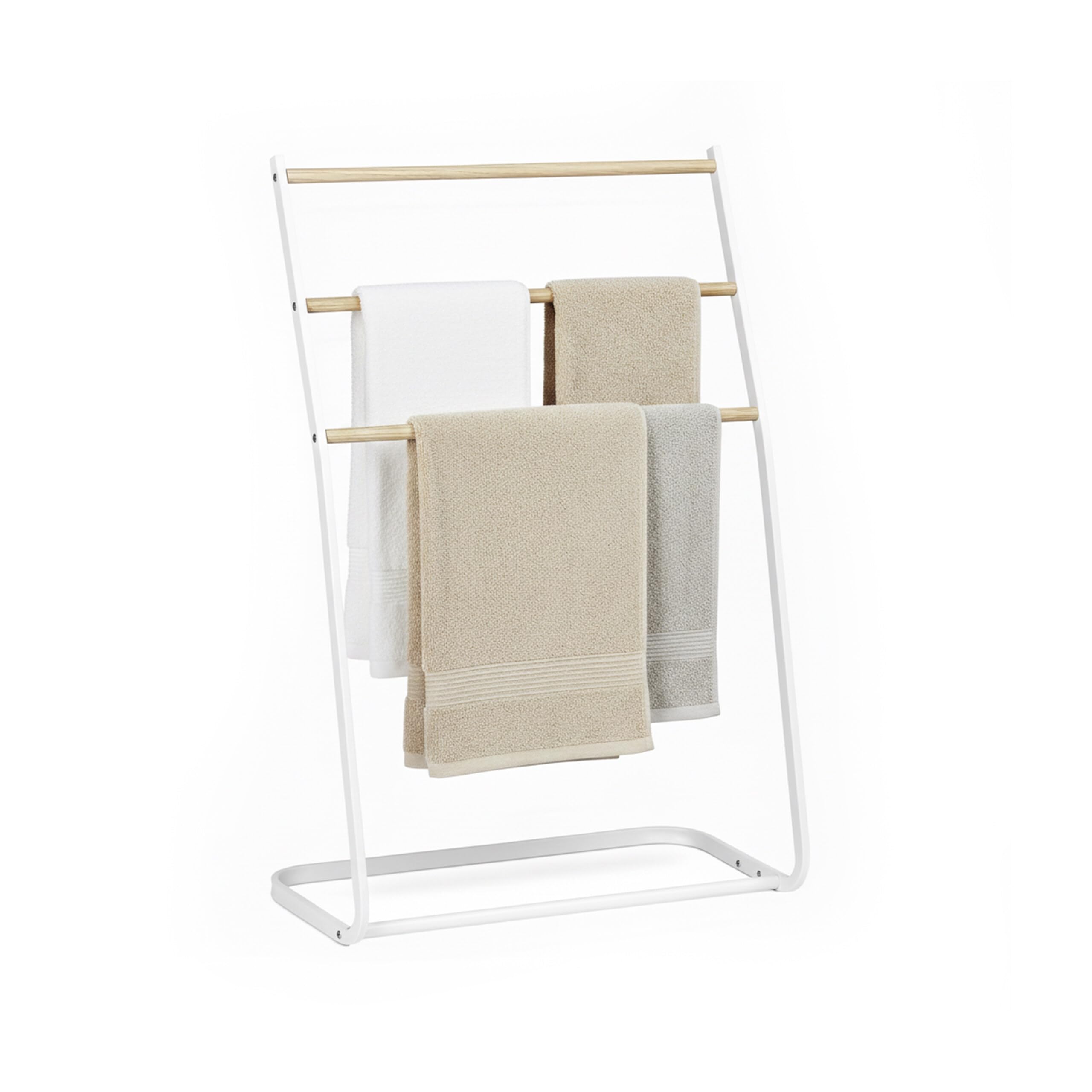 Porte-Serviettes Relaxdays sur Pied, 3 barreaux, pour Serviettes & vêtements, H x L x P : 86 x 58 x 30 cm, Fer, Blanc