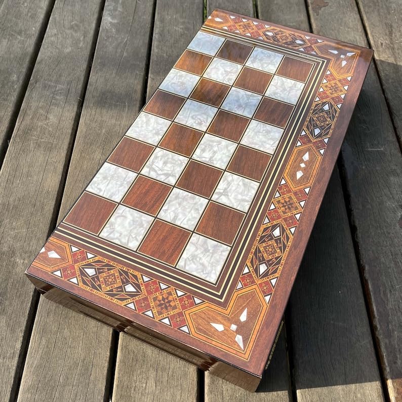 Backgammon grande antiguo de 19 pulgadas para adultos, juego de mesa de madera hecho a mano miniatura 2