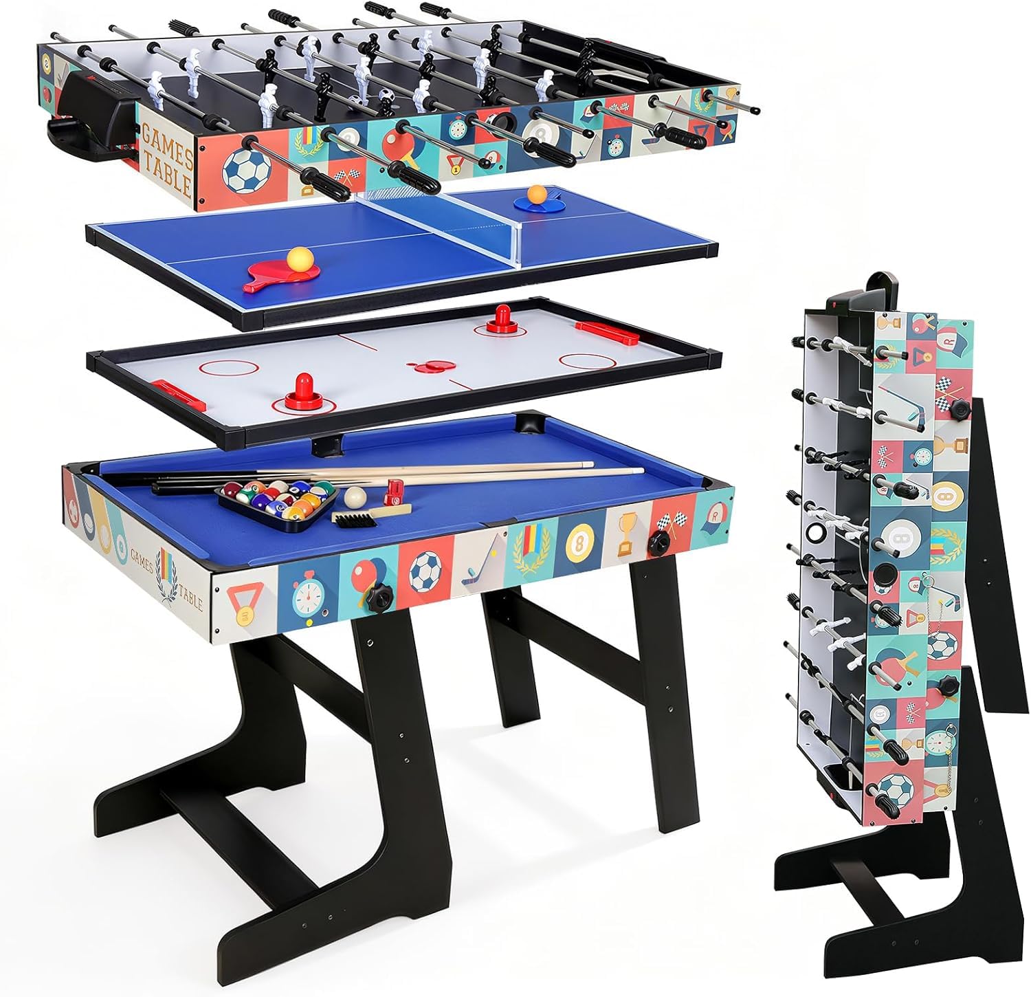 HLC Table multijeux 4 en 1, intégrant BabyFoot, Billard, ping-Pong et air Hockey,Idéal pour Les Adultes et Les Enfants, il constitue Le Cadeau Parfait