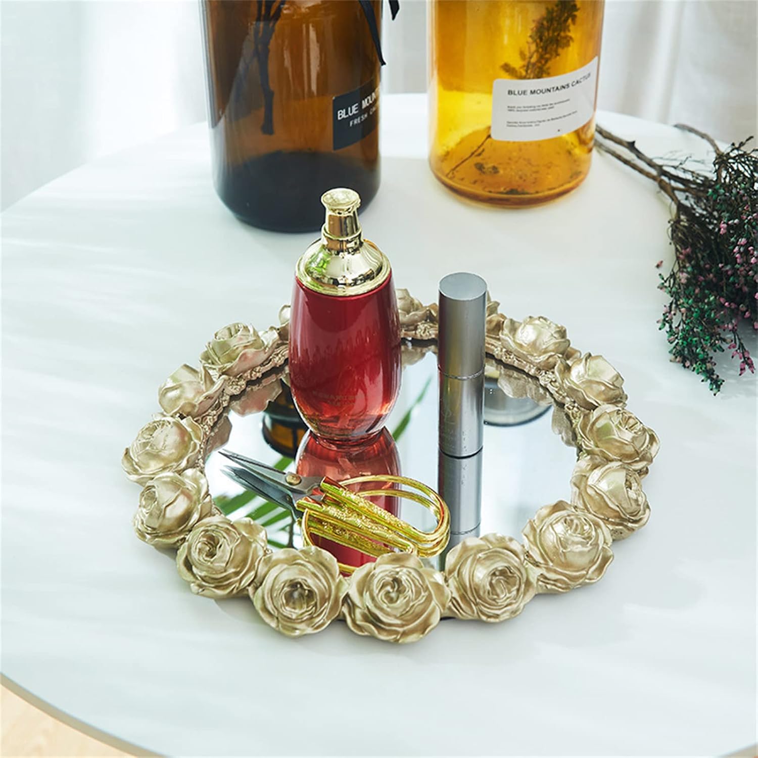 Ins Style Retro Carved Resin Fruit Plate Mirror Tea Fruit Dessert Coffee Plates