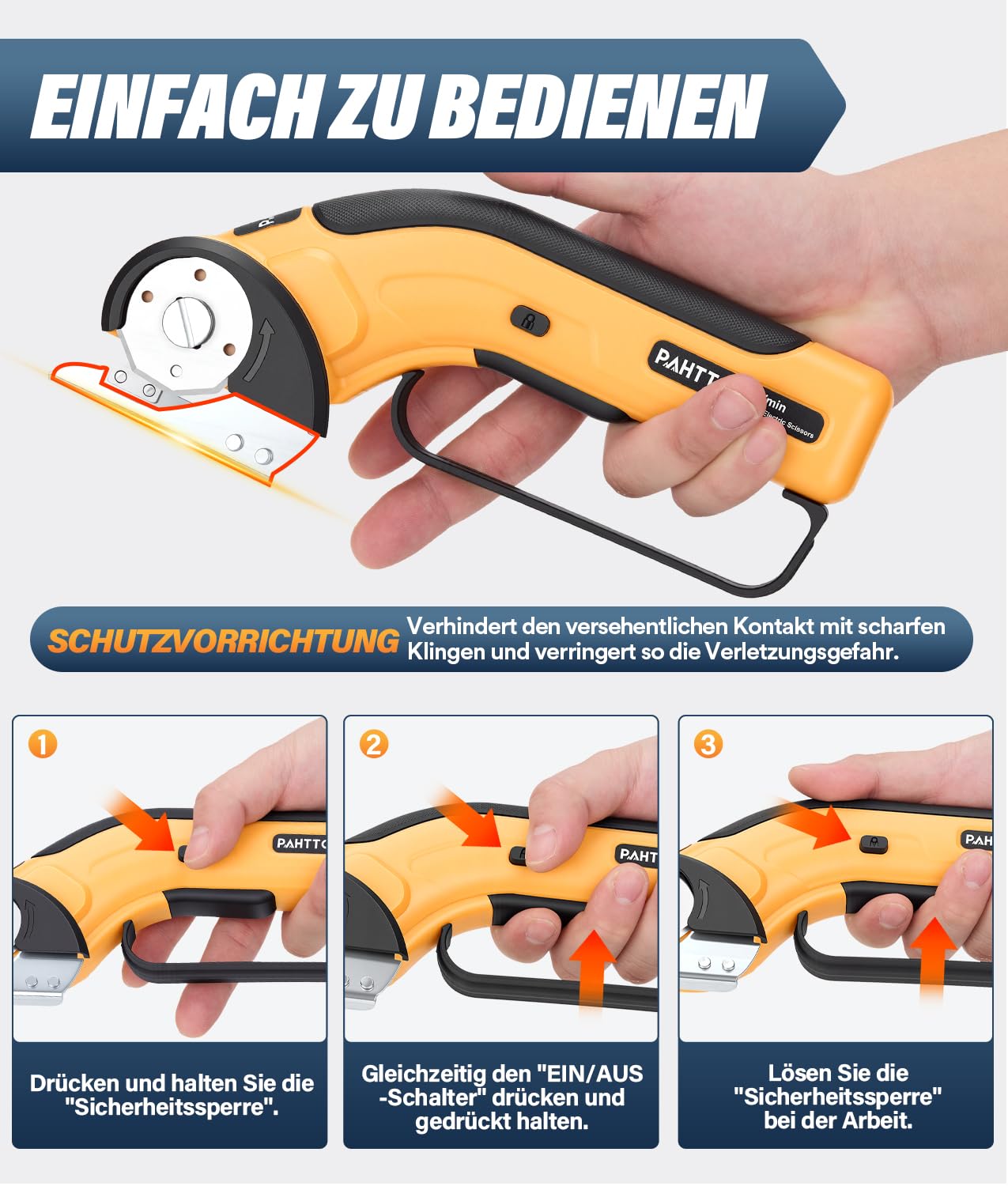 PAHTTO Kartonschneider elektrisch Schere mit Handgriff, Kabellose Rollschneider Akku-Universalschneider Rotationsschneider für Papier, Pappe, Teppich, Leder, Filz, Stoff