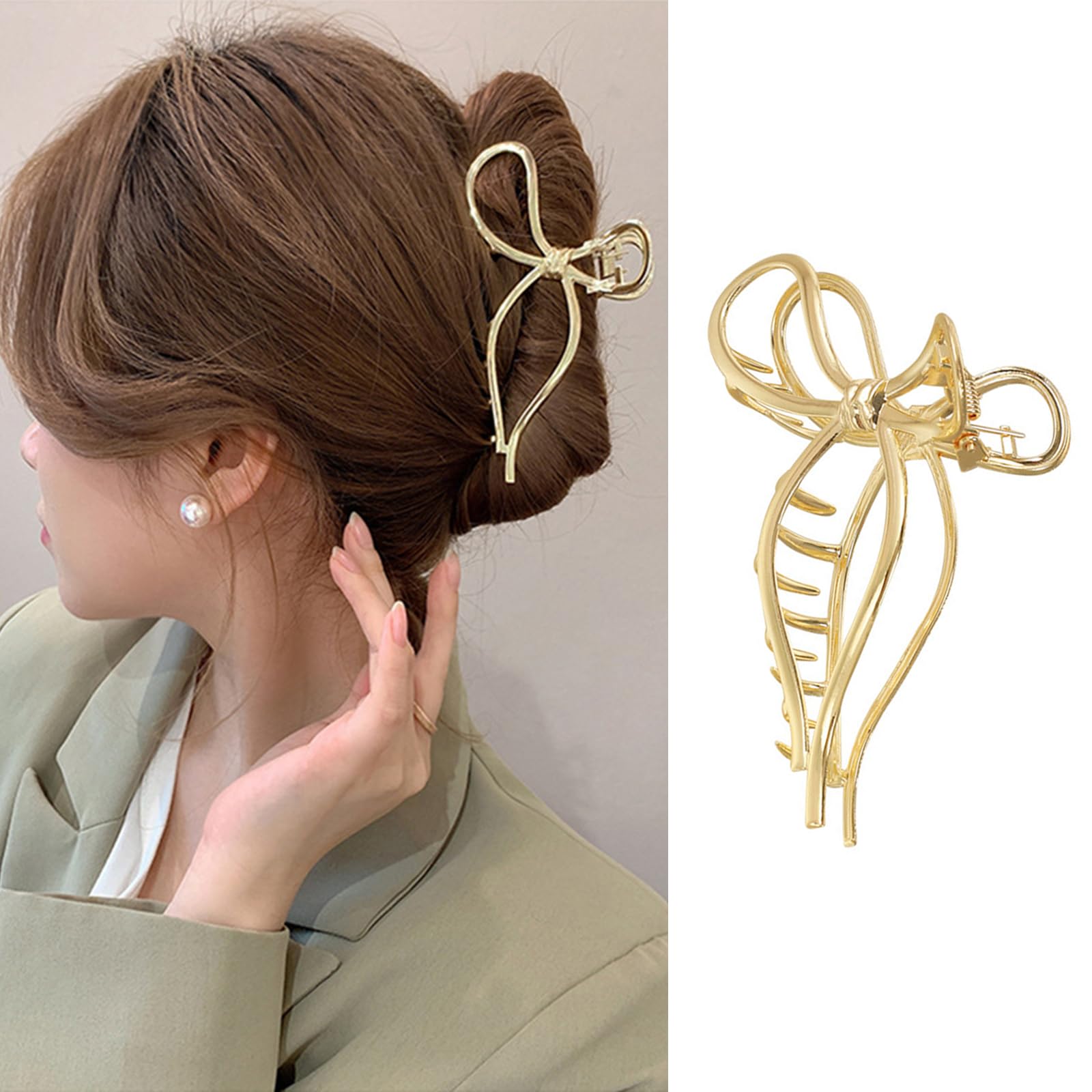 1Pcs Bow Hair Claw Clips - Metal Gold Bows Hair Clip Strong Hold Y2k Jaw Clip Nonslip Gold Alloy Elegant Jaw Grip Clips Valentinee Day Bow Hair