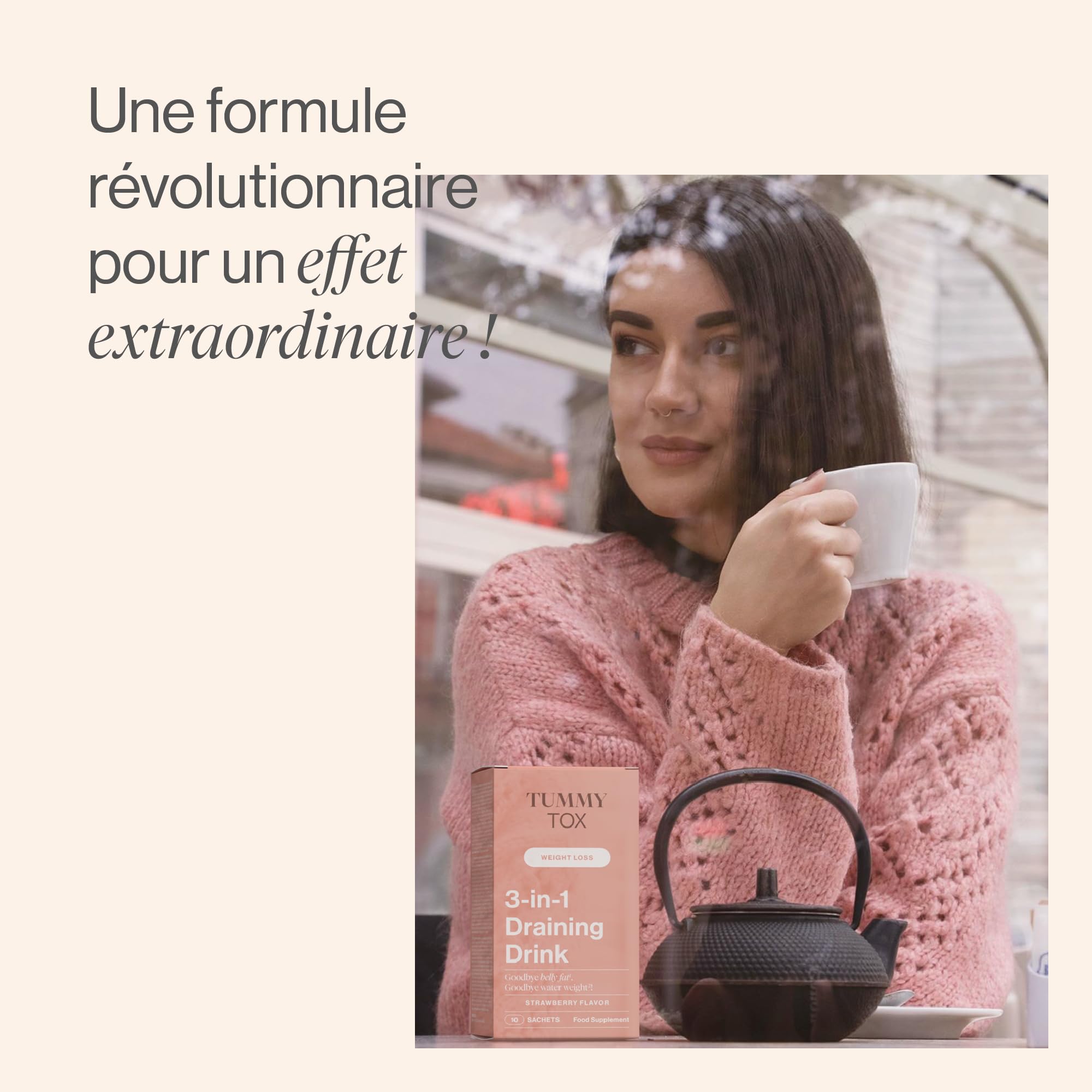 Tummy Tox Draining Drink 3-en-1 - Goût Pêche, 30 Sachets | Racine de Pissenlit, Ortie, Artichaut, Hibiscus, le Magnésium contribue à l'Équilibre Électrolytique