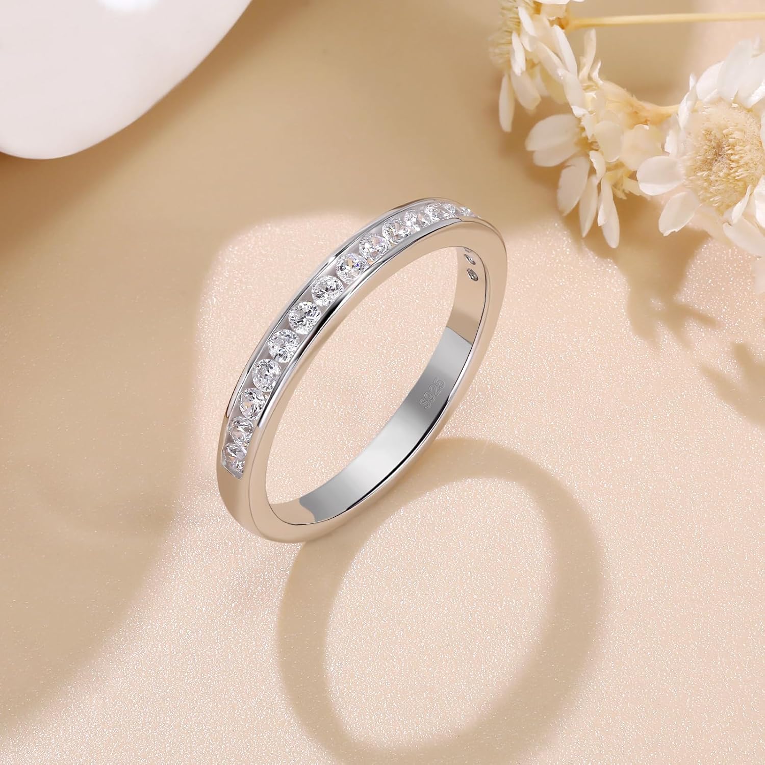 Moissanite Half Eternity Ring for Women 925 Sterling Silver Moissanite Wedding Band D Color VVS1 Round Cut Channel Set Anniversary Band Stackable Ring - Image 5