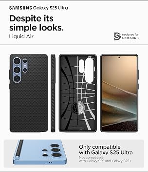 Spigen Galaxy S25 Ultra ile Uyumlu Kılıf Liquid Air Kaymaz Dokulu Yüzey Siyah Kapak - ACS08953 (Spigen TR Garantili)