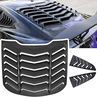 Rear + Side Window Louvers for Ford Mustang 2015 2016 2017 2018 2019 2020 2021 2022 2023 Windshield Sun Shade Rain Cover GT Lambo Style ABS (Matte Black)