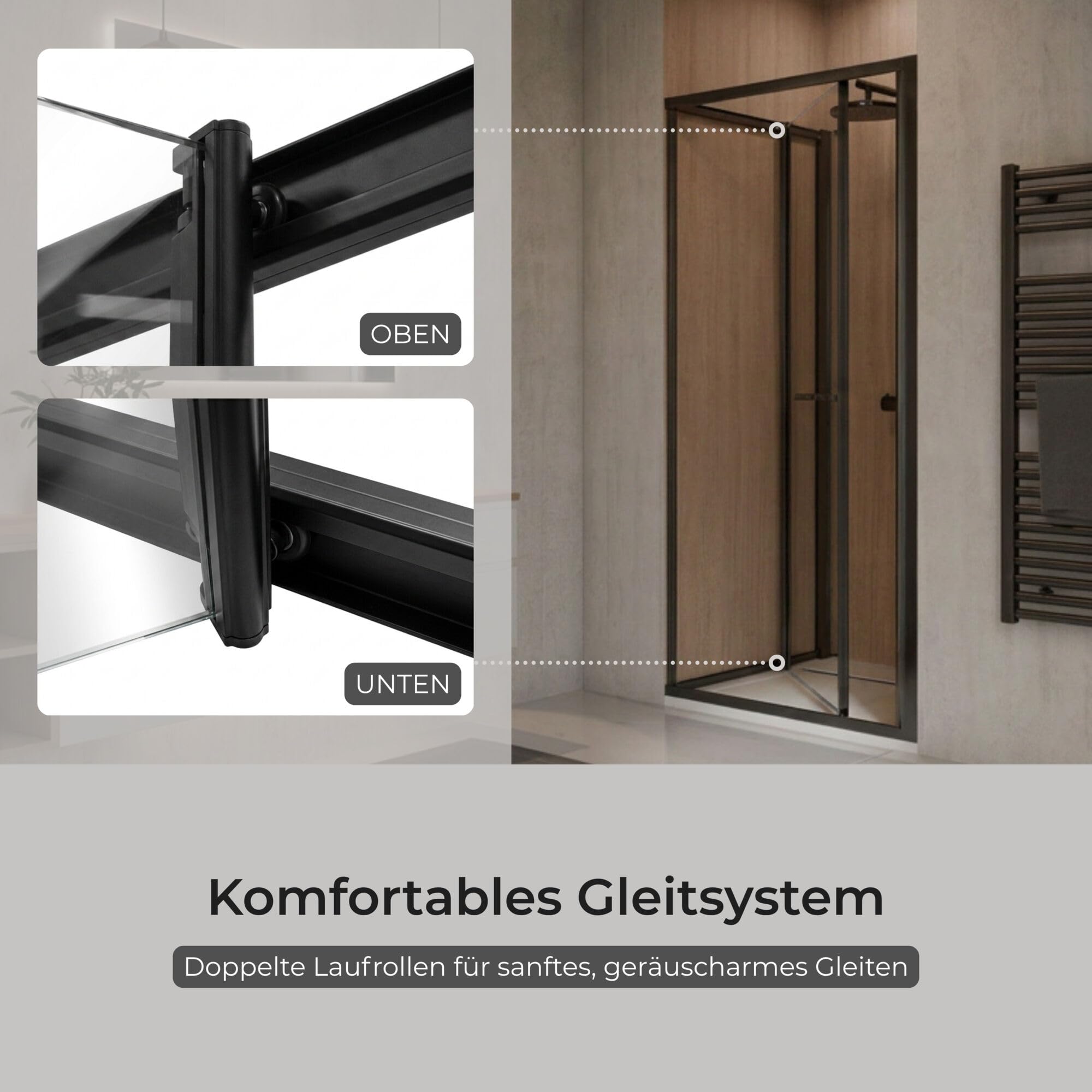 Schulte Sunny Schwenk-Schiebetür für Nische 90 cm, ESG Sicherheitsglas 6 mm, Fixil Antikalkbeschichtung, Aluminium Schwarz Matt, anschlagslos, Duschkabine Nischentür