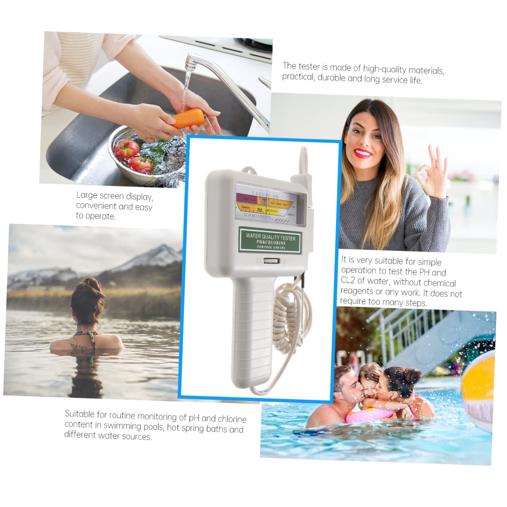 Kit Medidor de Cloro y Ph para Piscinas Resultados Instantáneos, Medidor de Calidad del Agua Portátil de Pvc, Herramienta Práctica para Análisis Rápido