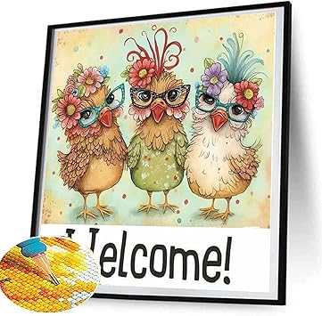 CLAKINLA Chicken Diamond Art Painting Kit - 5D Hen Floral DIY Craft 12x12 Inch