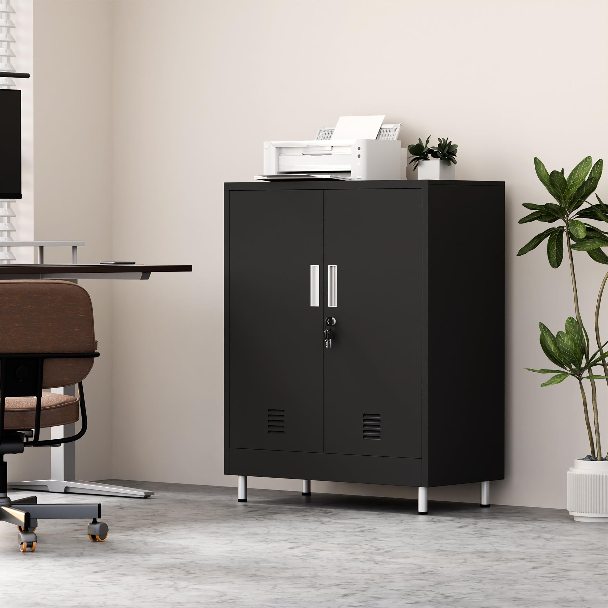 JINGUR Armoire de Rangement en métal avec Portes verrouillables et étagères réglables, Petite Armoire de Rangement verrouillable pour Maison, Bureau, Garage, Garde-Manger, entrée, Salon (Noir)