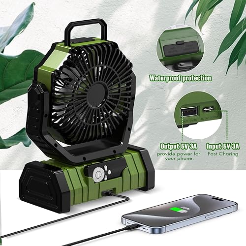 Miniatura 4 de Ventilador de camping portátil de 20000 mAh con luz LED, ventilador oscilante alimentado por batería recargable con control remoto y gancho,