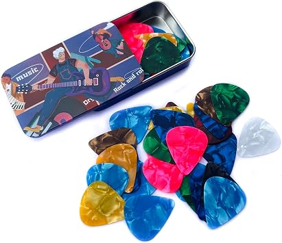 Guitar Picks Holder Folk Case & 50pcs Thin Guitar Picks 0.46mm, Musical Instrument Picks Accessories Box for Acoustic Guitaars, Bass, Electric Guitars, Classical Guitars, Ukuleles 50pcs Folk Case