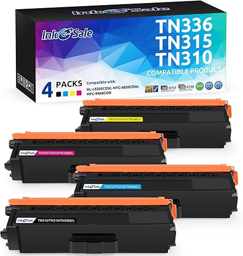 INK E-SALE Cartucho de tóner de repuesto compatible para Brother TN336 TN315 TN310 TN331 (KCMY, 4 unidades), para uso con impresoras Brother