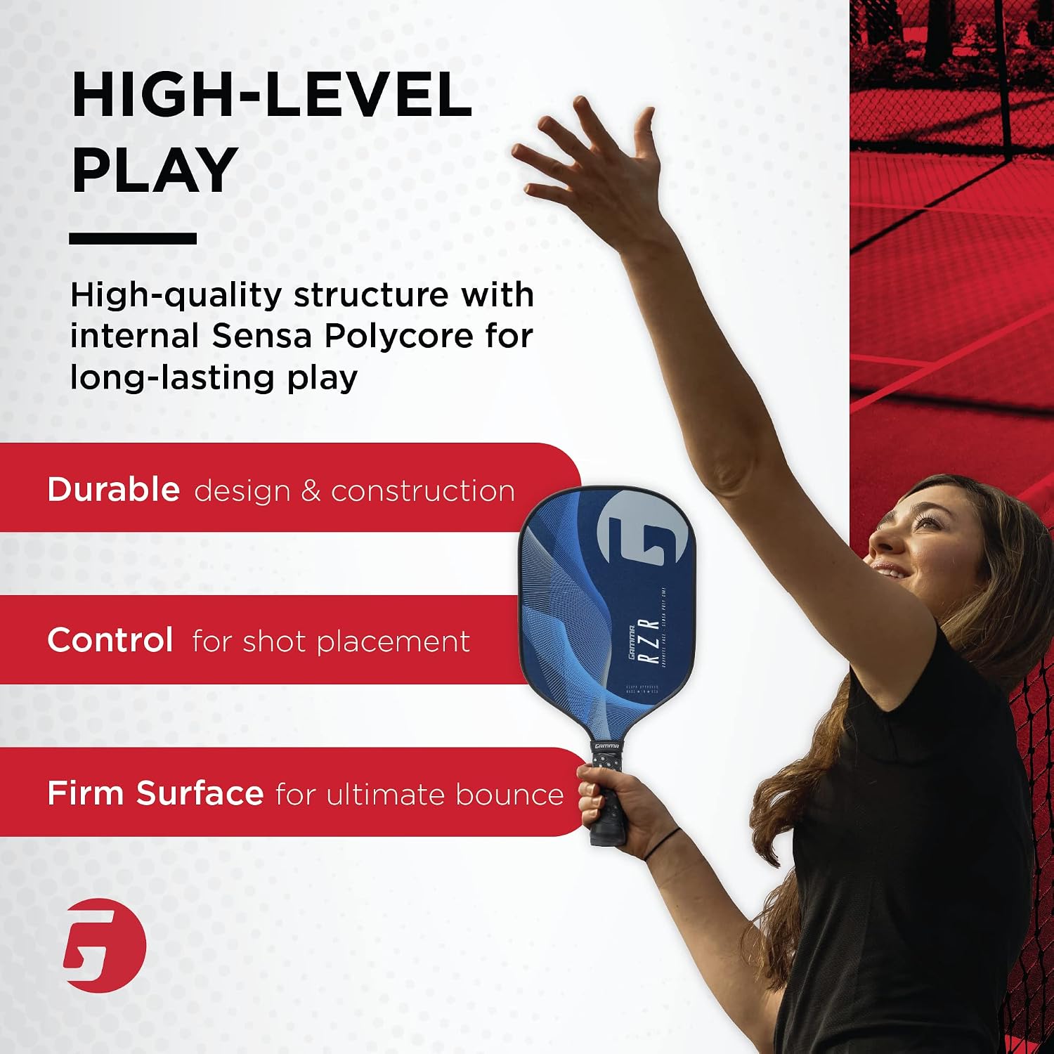 GAMMA Sports PolyCore Pickleball Paddle, Graphite, Composite Power, Comfotable Grip