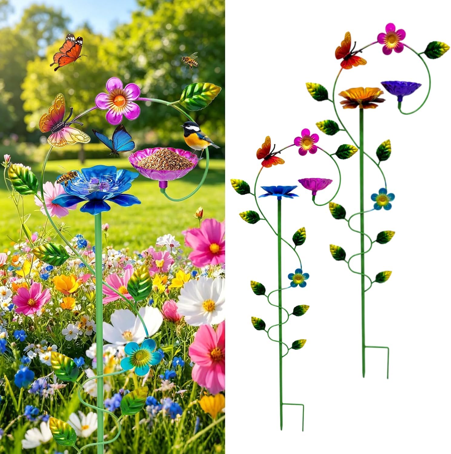 Bee Watering Station - Metal Bee Bath for Garden Water Feeder with Flower Design, Colorful Butterfly Bee Bath Bowl for Outdoor Garden Yard Decor
