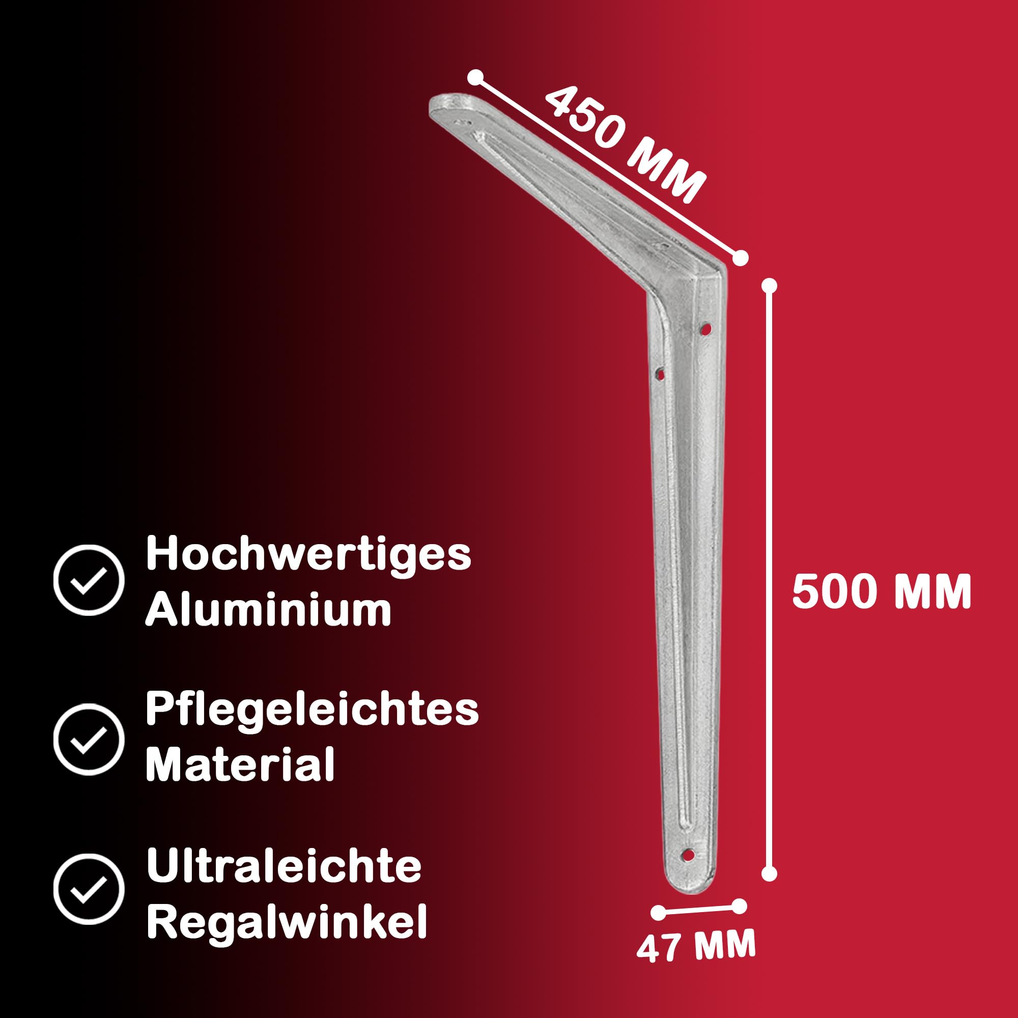 siwitec Profil-Konsole 450 x 500 mm aus Aluminium im 2er-Set, Regalwinkel mit 140 kg Traglast