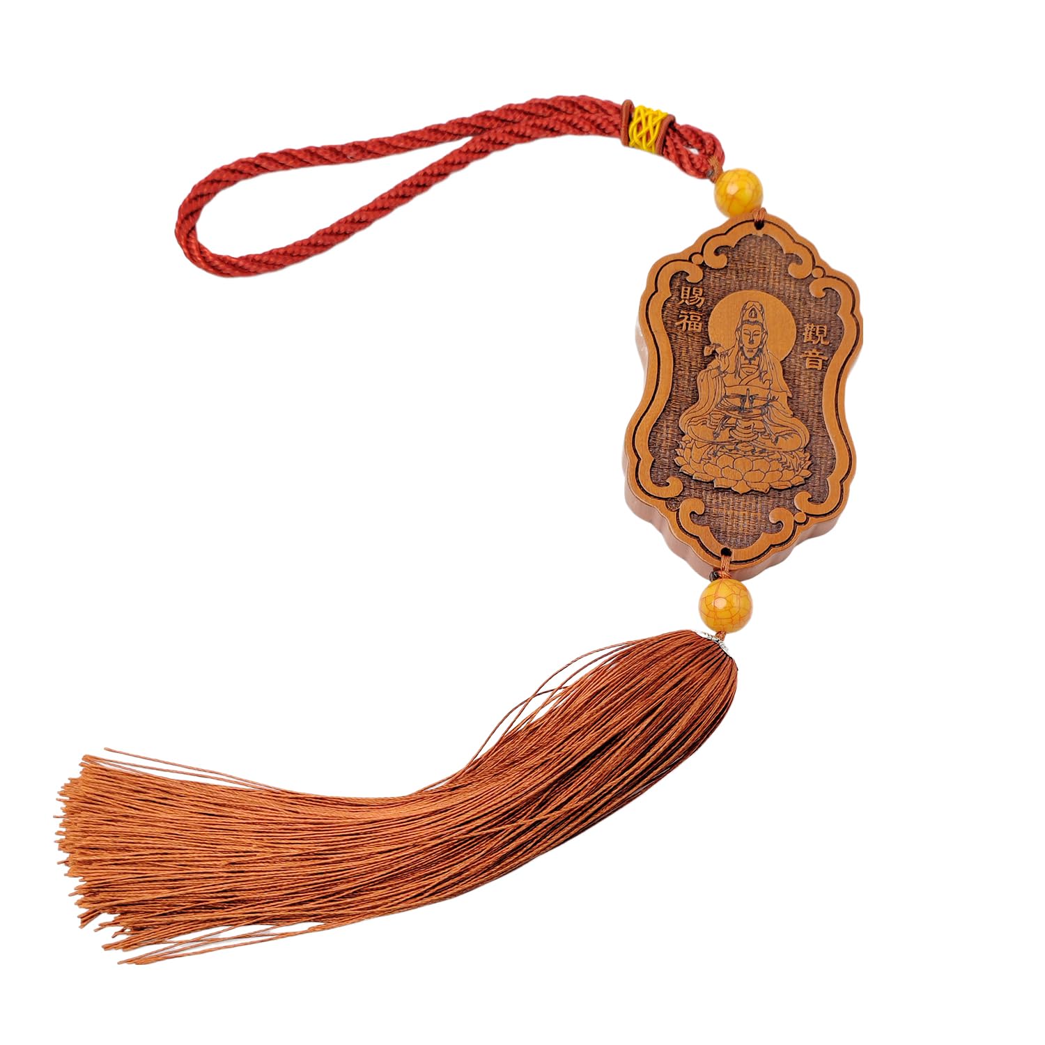 Bouddha Guan Yin protectrice en bois sculpté décoration suspendue