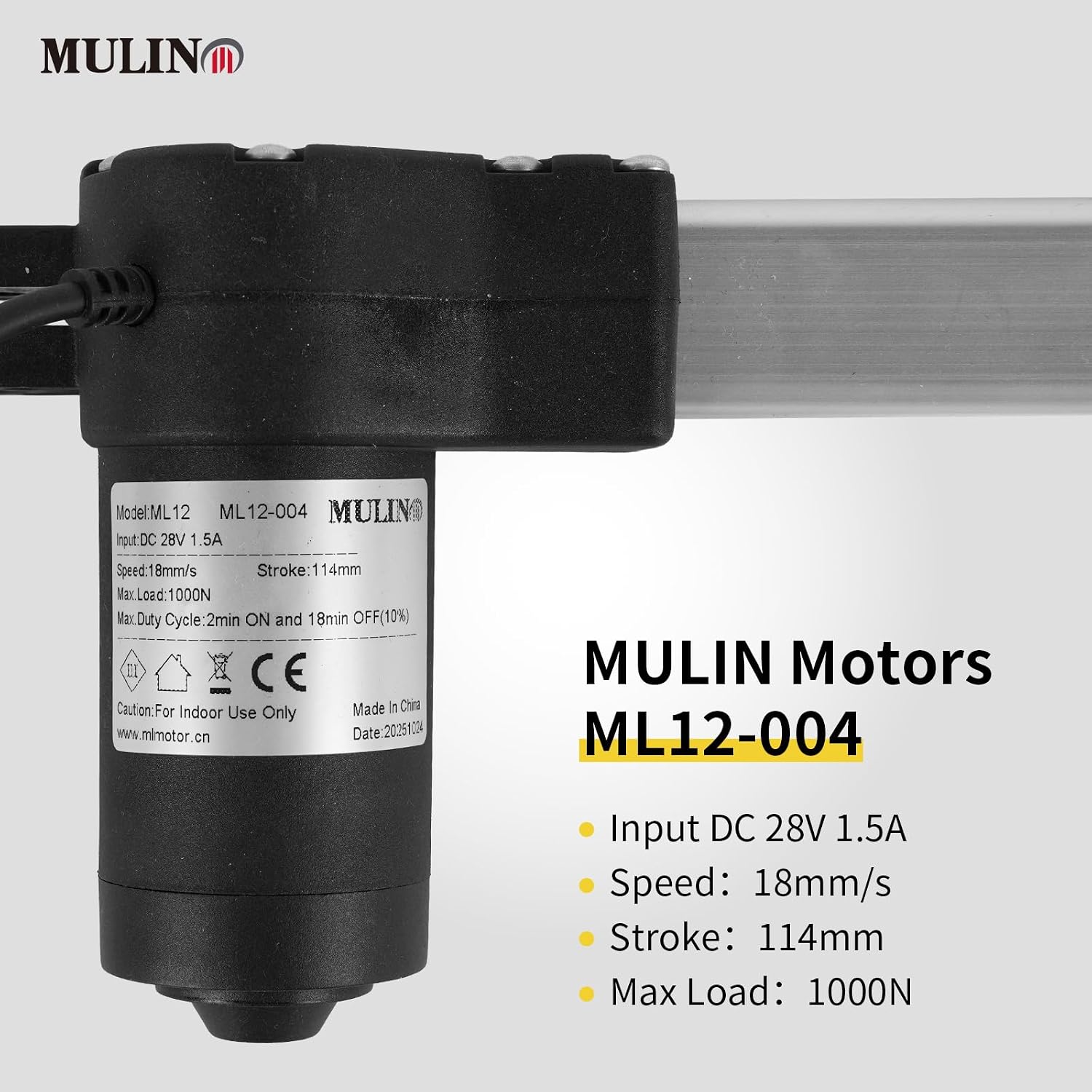 MULIN ML12-004 Power Recliner Replacement Motor with Cord, Linear Actuator for Electric Lift Chair, Recliner Sofa, Massage Seat, Adjustable Bed